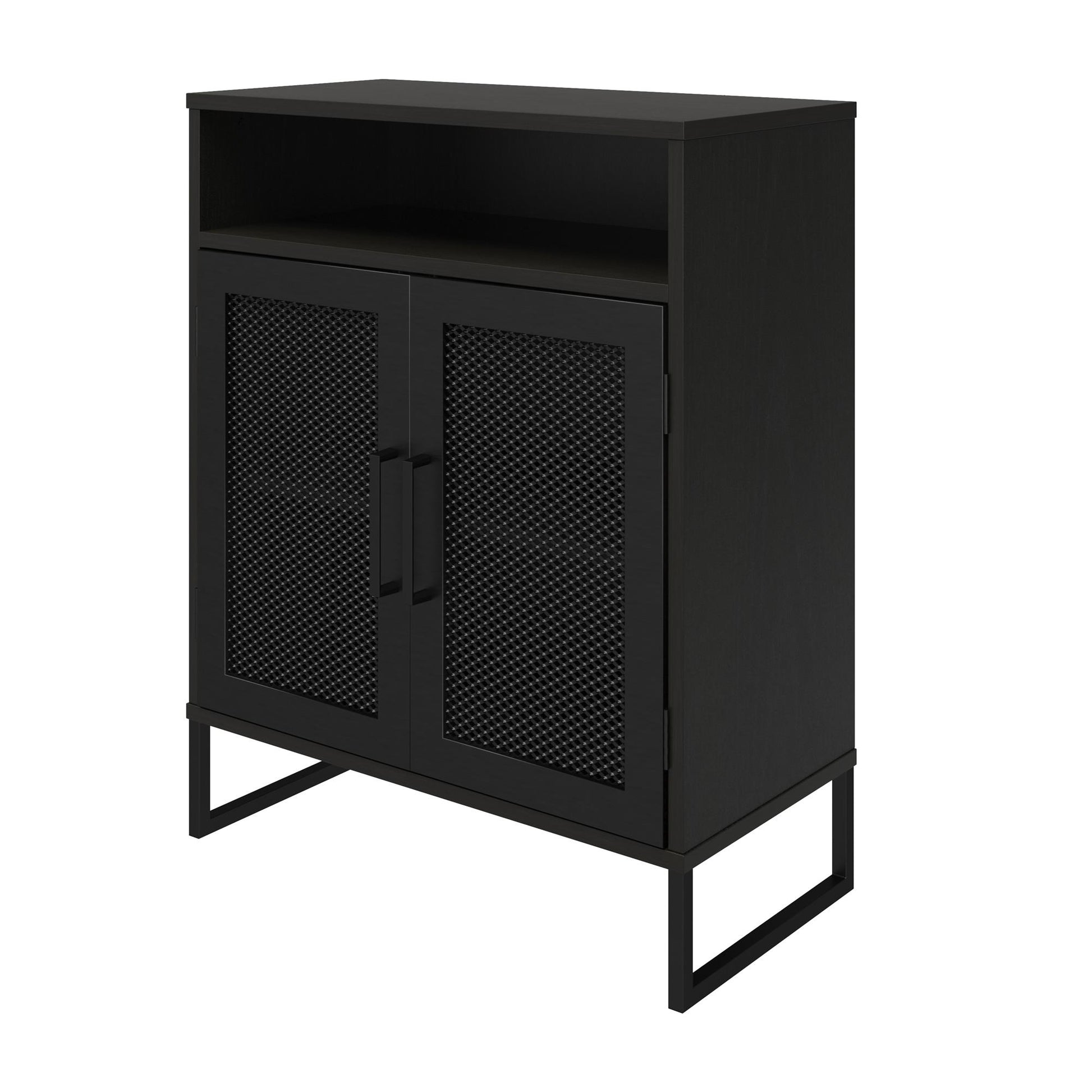 Purdue 3 Shelf Storage Cabinet with 2 Mesh Doors - Black Oak