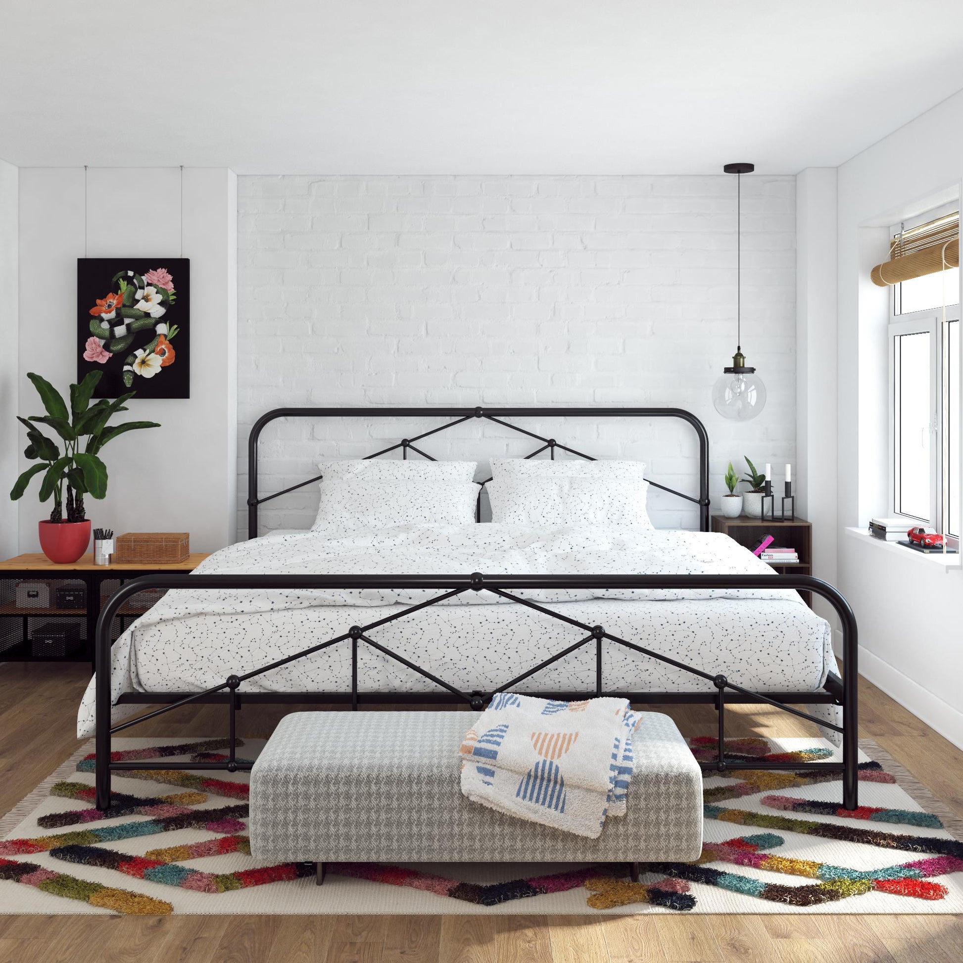 Francis Farmhouse Metal Bed - Black - King
