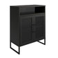 Purdue 3 Shelf Storage Cabinet with 2 Mesh Doors - Black Oak