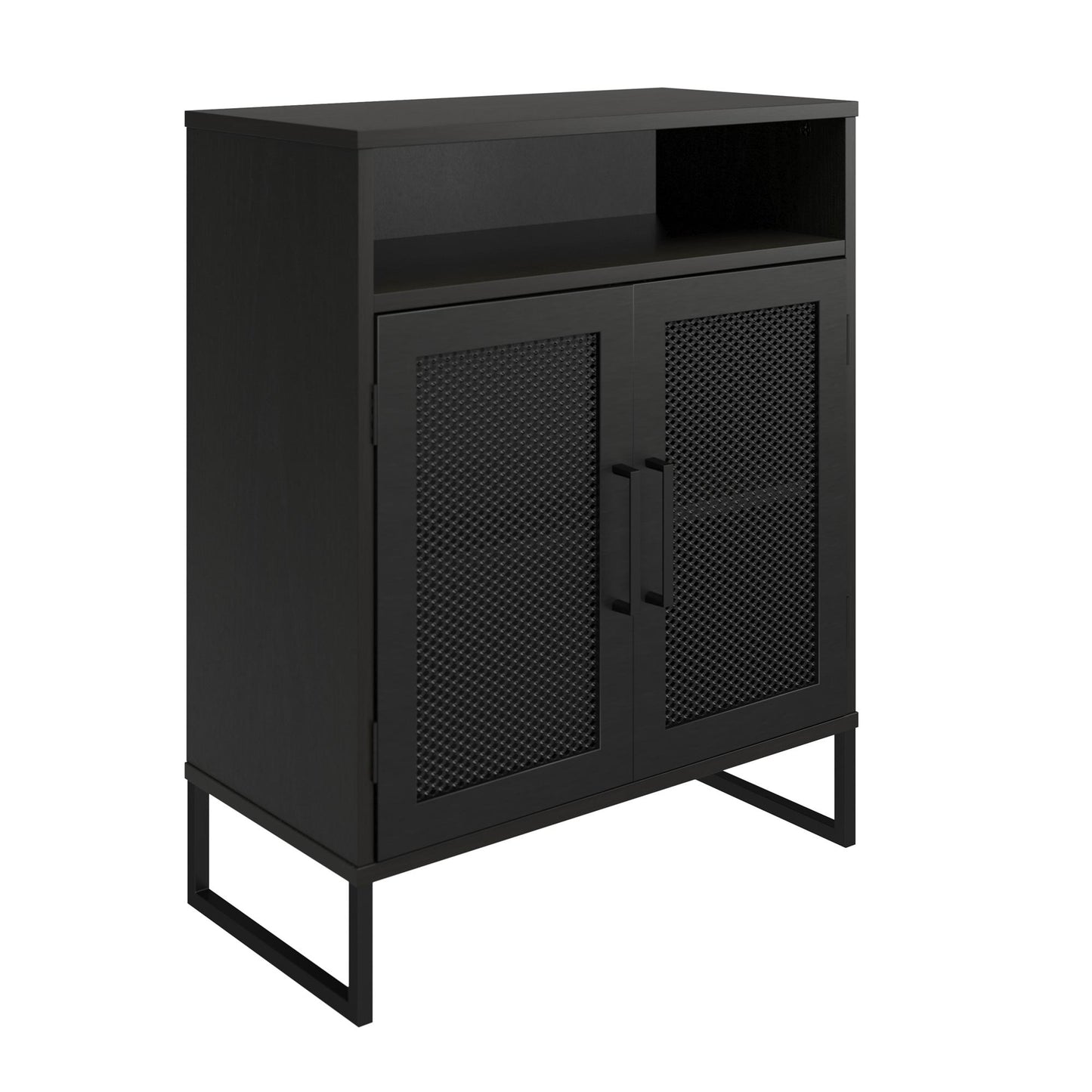 Purdue 3 Shelf Storage Cabinet with 2 Mesh Doors - Black Oak