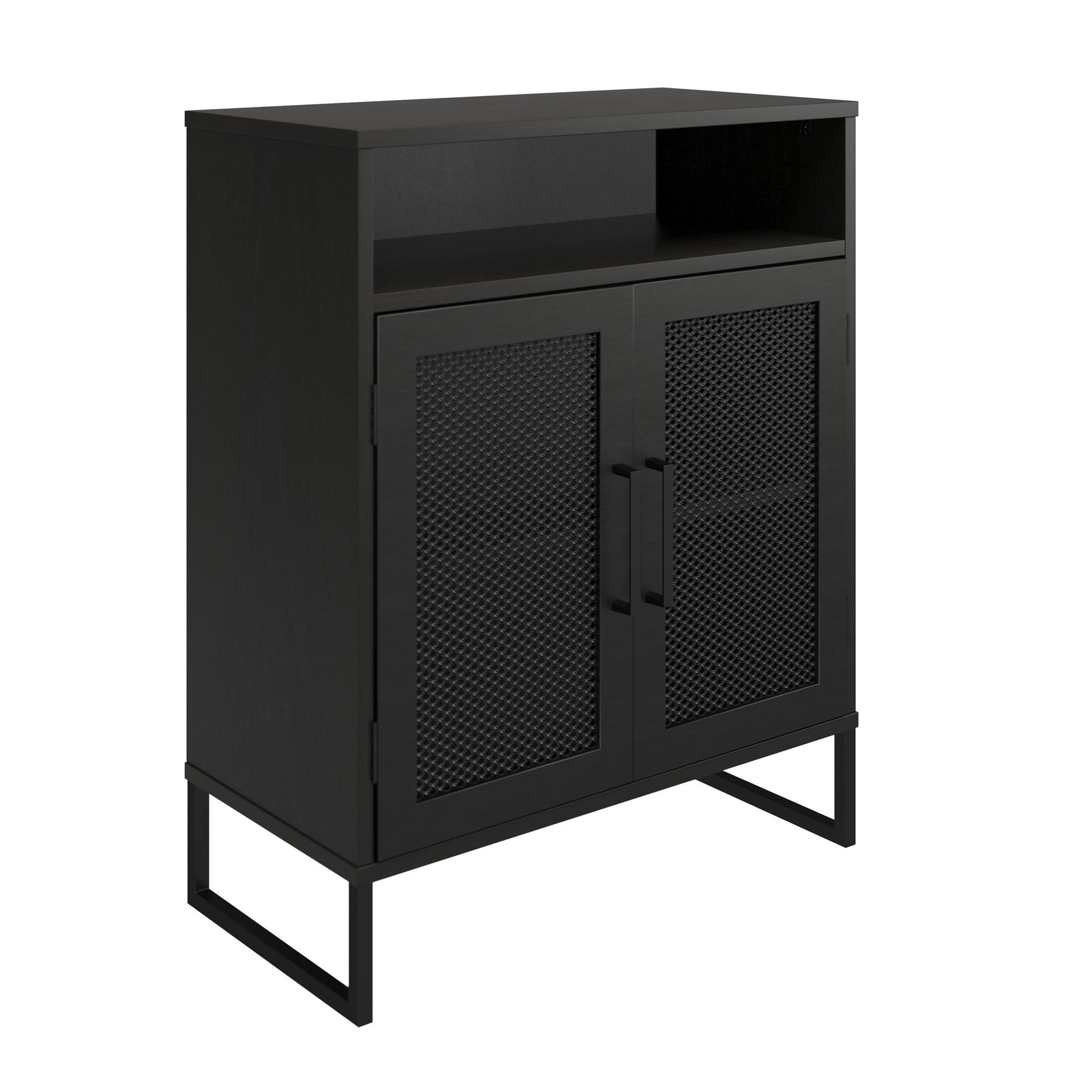 Purdue 3 Shelf Storage Cabinet with 2 Mesh Doors - Black Oak