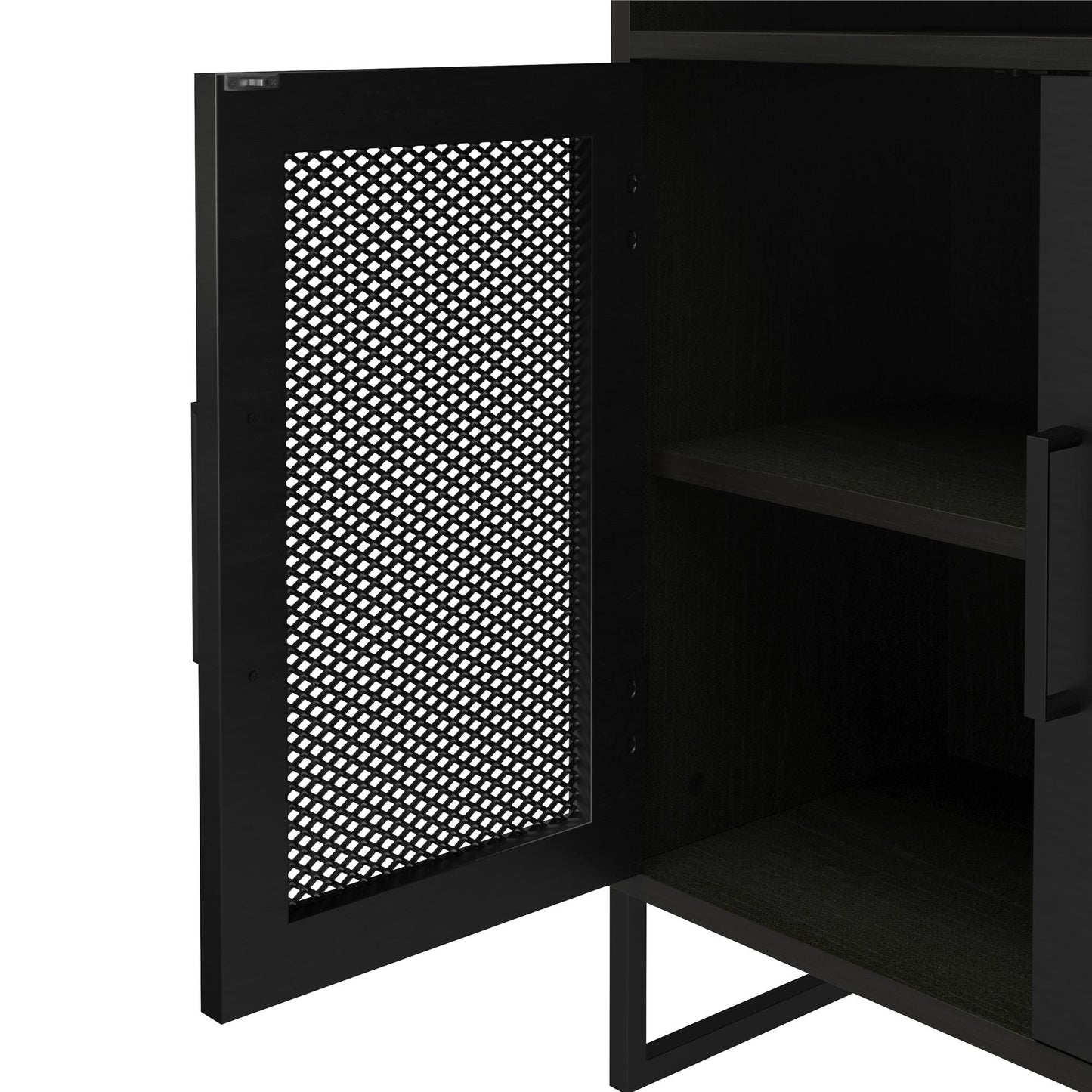 Purdue 3 Shelf Storage Cabinet with 2 Mesh Doors - Black Oak
