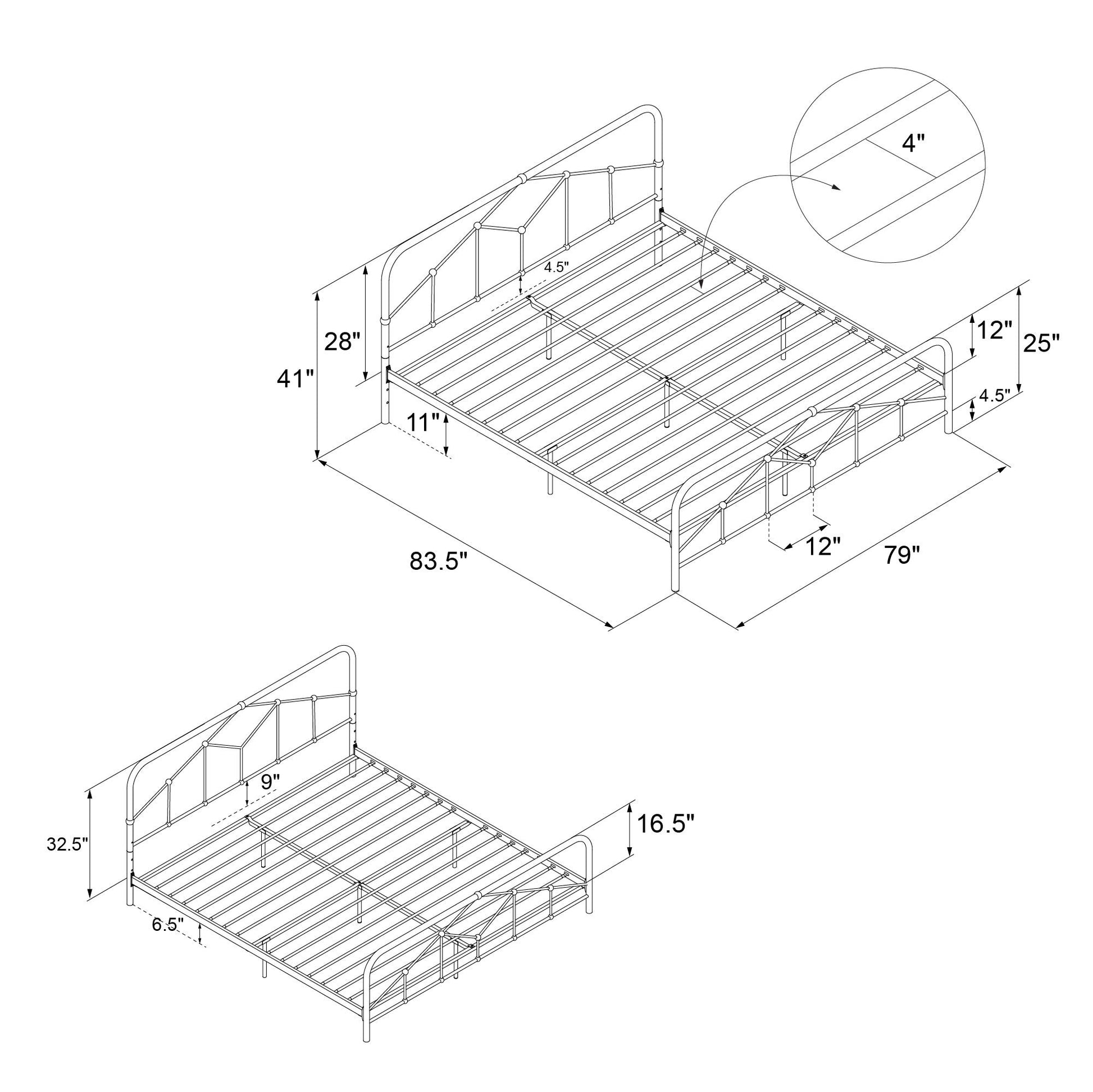 Francis Farmhouse Metal Bed - Black - King