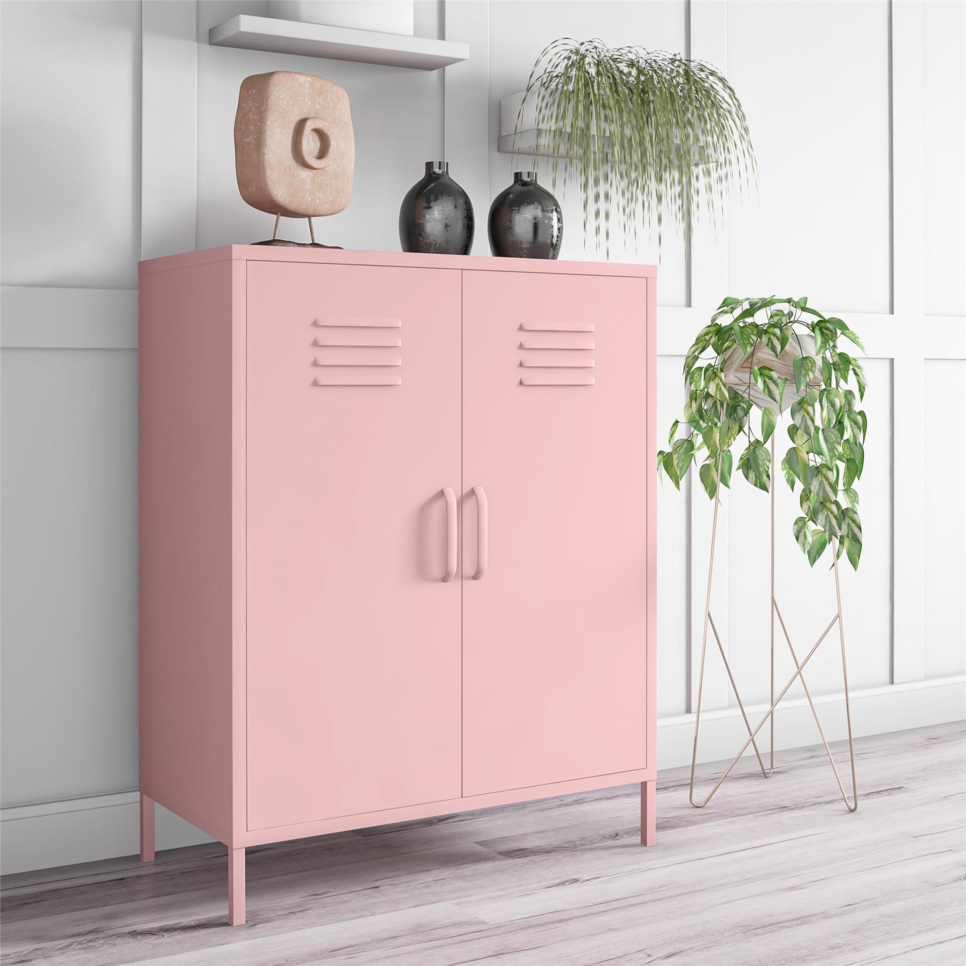 Cache 2 Door Metal Locker Storage Cabinet, Bashful Pink - Bashful