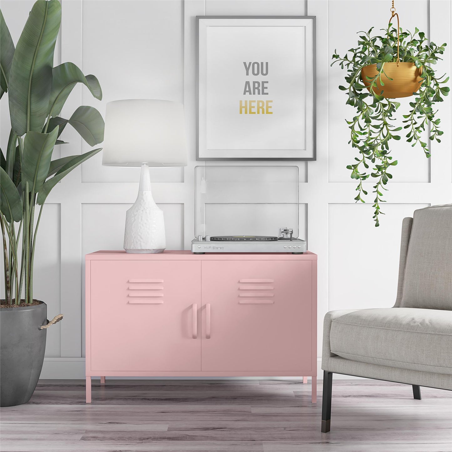 Cache 2 Door Metal Locker Accent Cabinet, Bashful Pink - Bashful