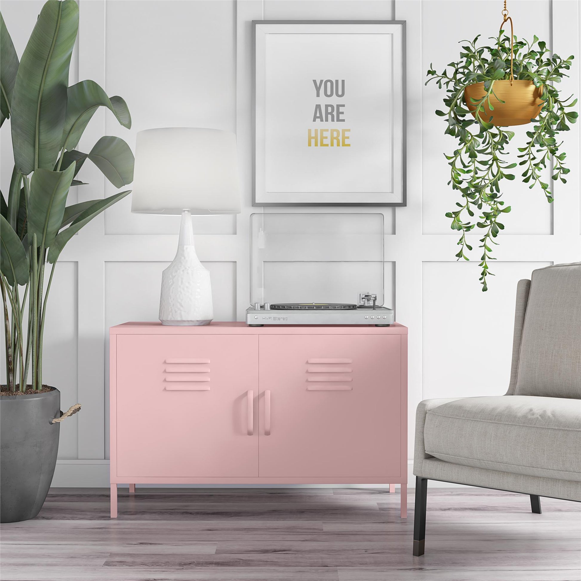 Cache 2 Door Metal Locker Accent Cabinet, Bashful Pink - Bashful