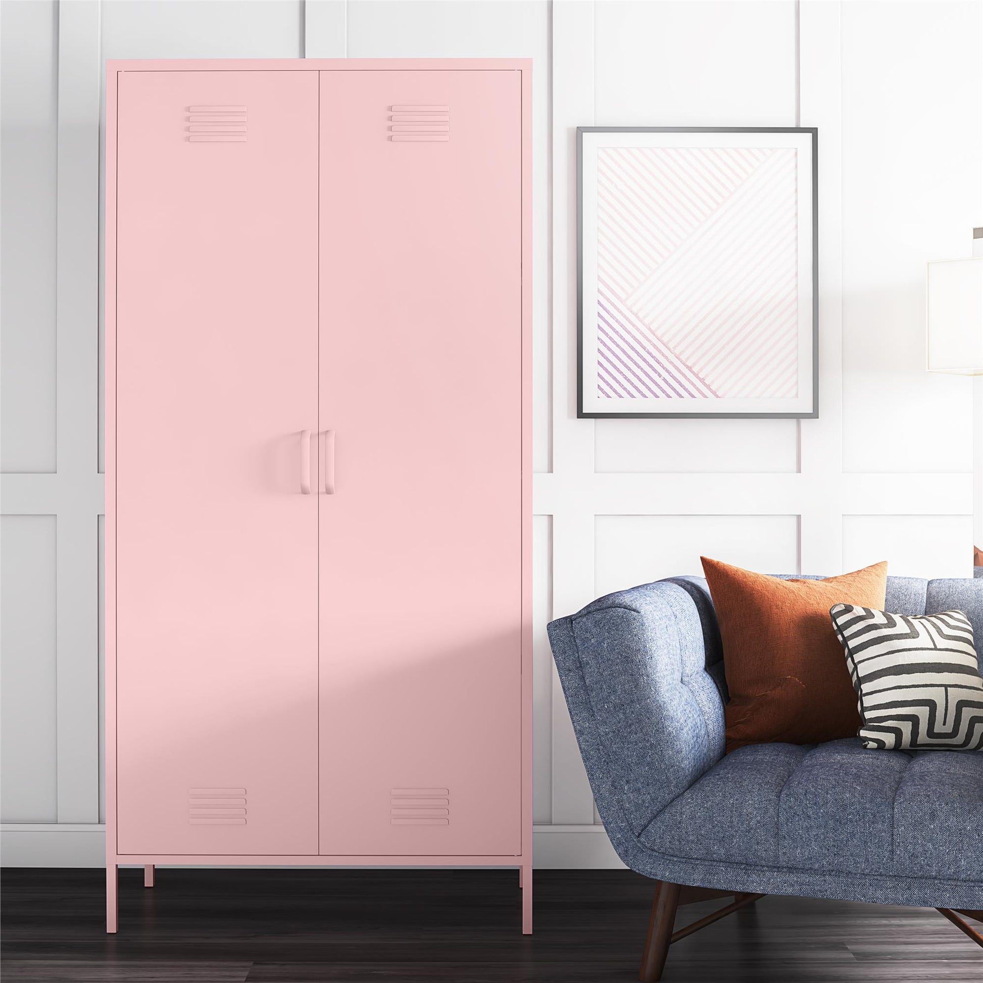 Cache Tall 2 Door Metal Locker Cabinet, Bashful Pink - Bashful