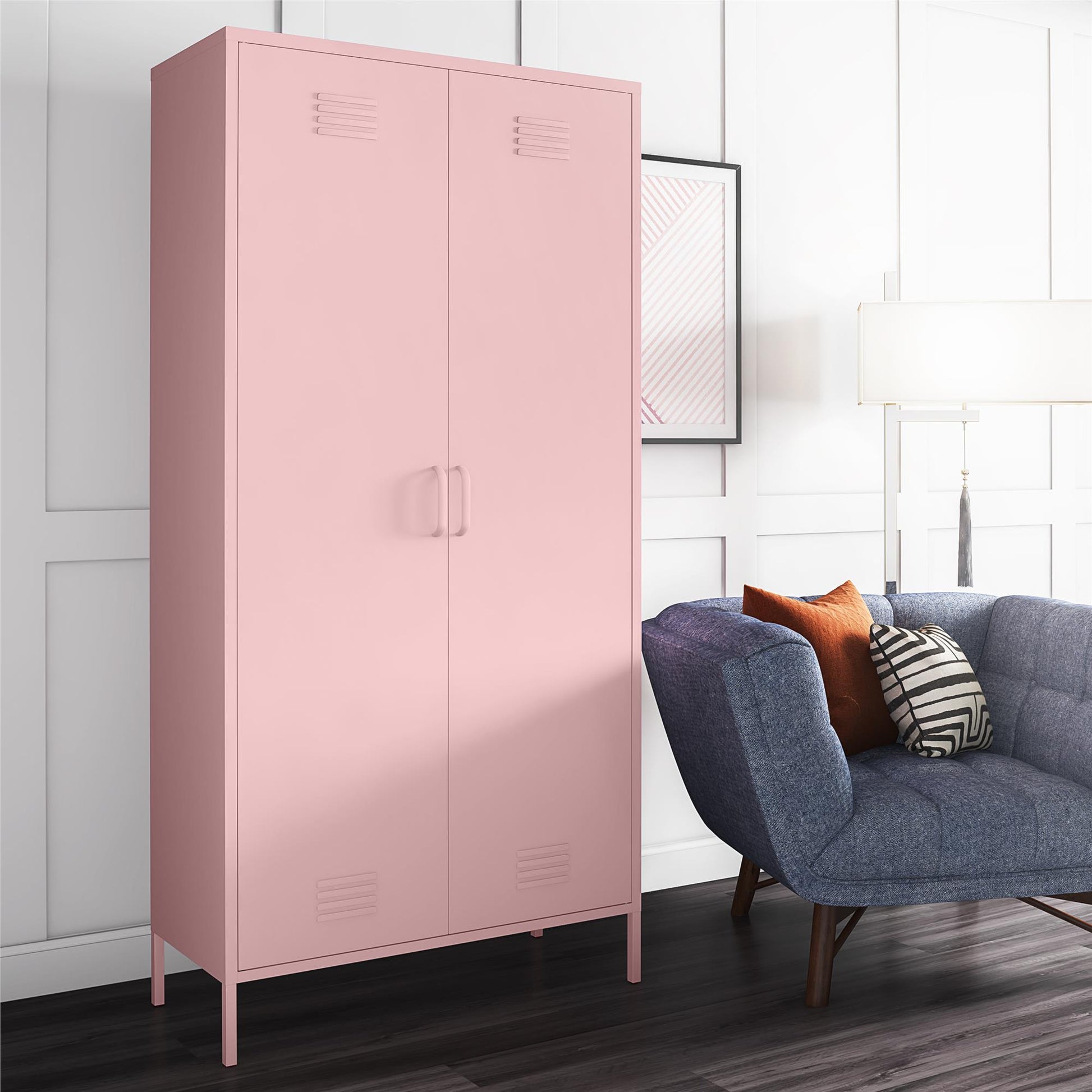 Cache Tall 2 Door Metal Locker Cabinet, Bashful Pink - Bashful