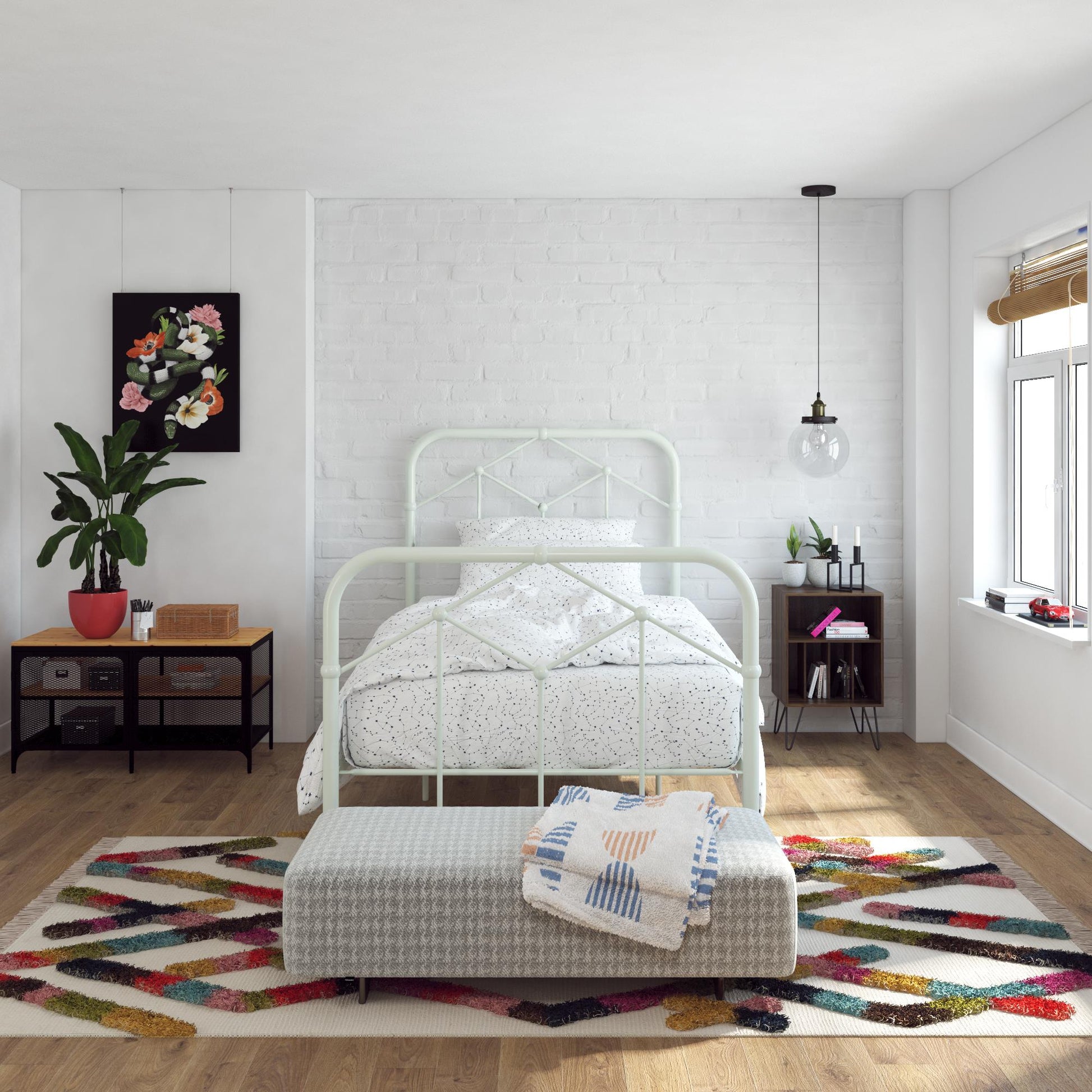 Francis Farmhouse Metal Bed - Green - Twin