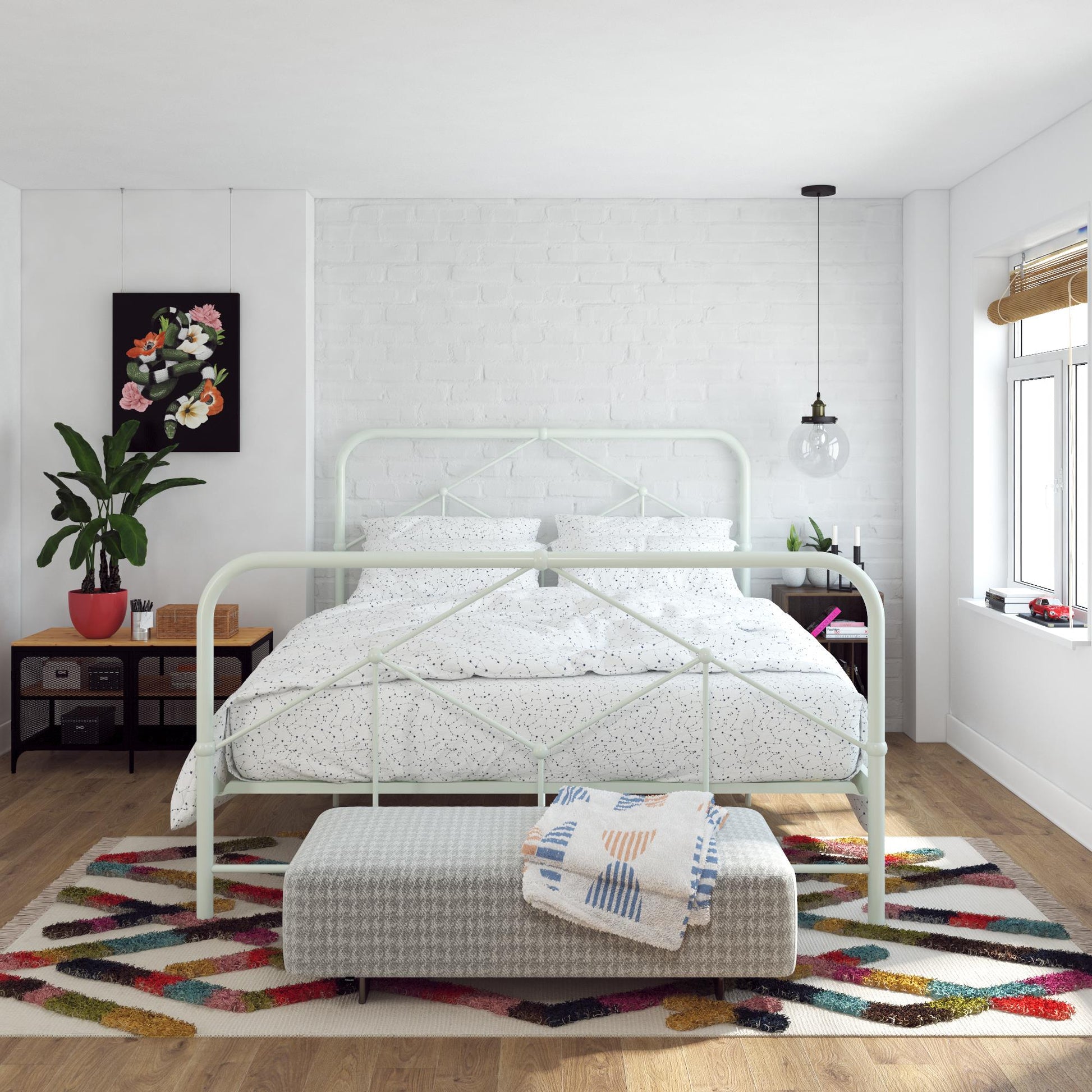 Francis Farmhouse Metal Bed - Green - Full