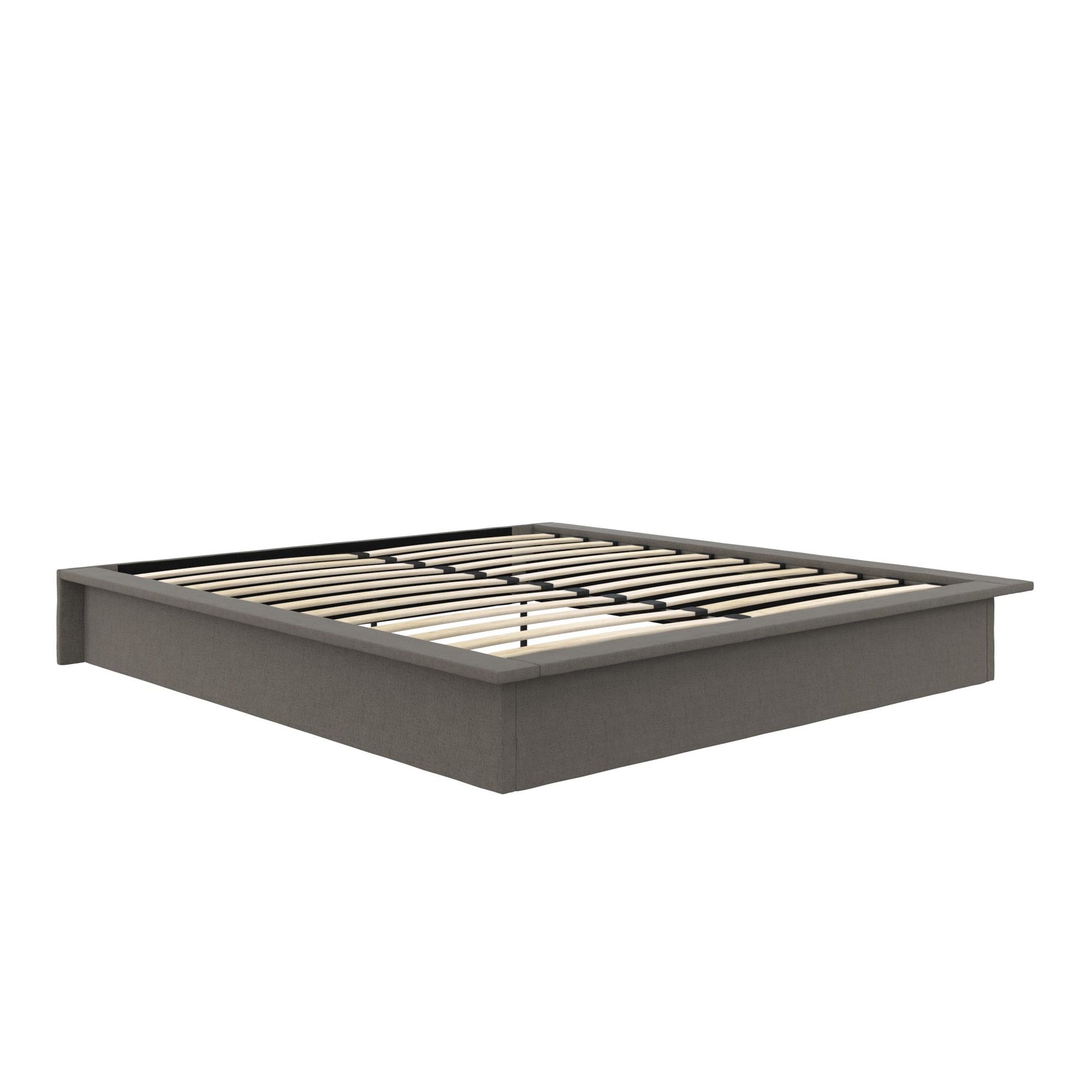 Alden Contemporary Upholstered Platform Bed with Slats - Grey Linen - King