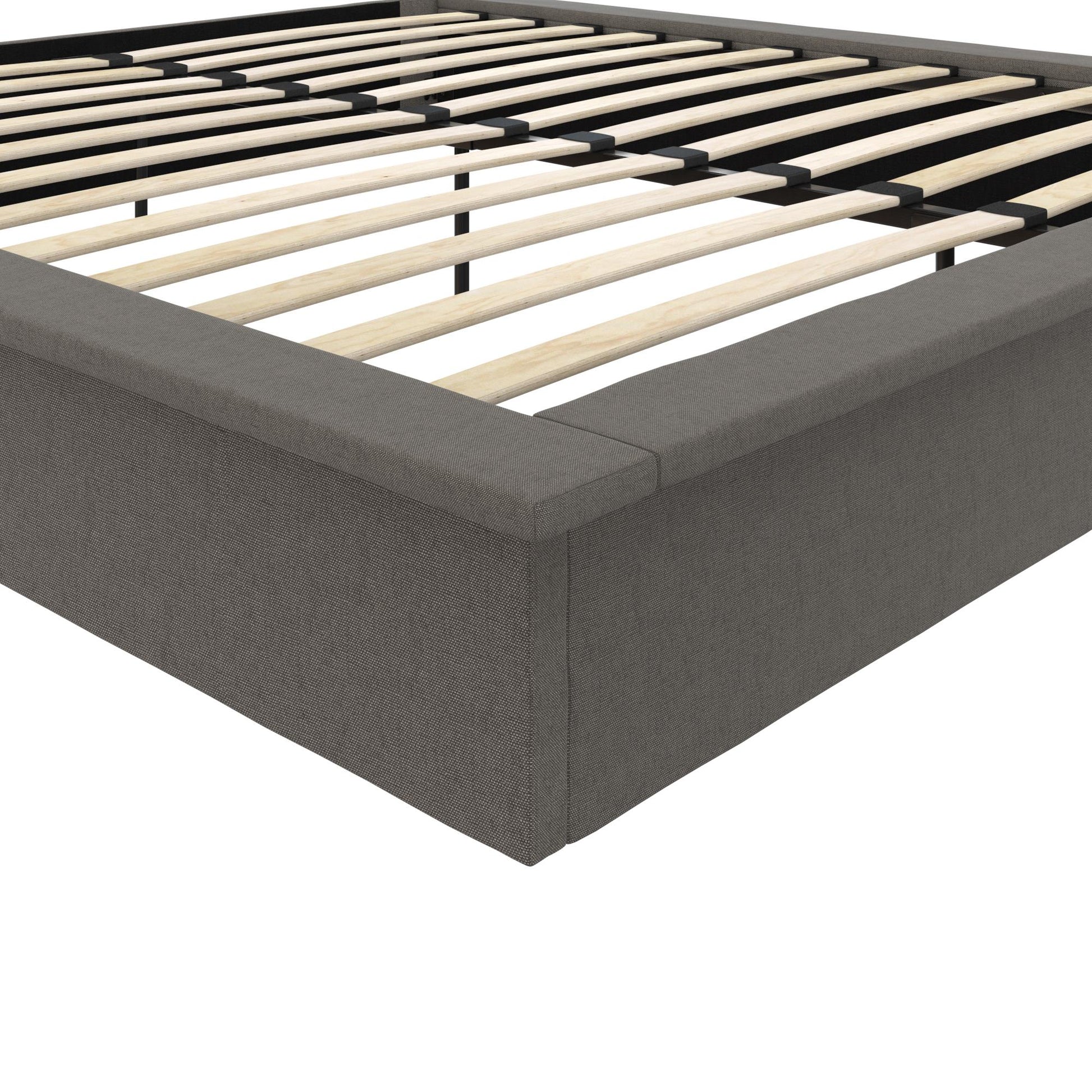 Alden Contemporary Upholstered Platform Bed with Slats - Grey Linen - King