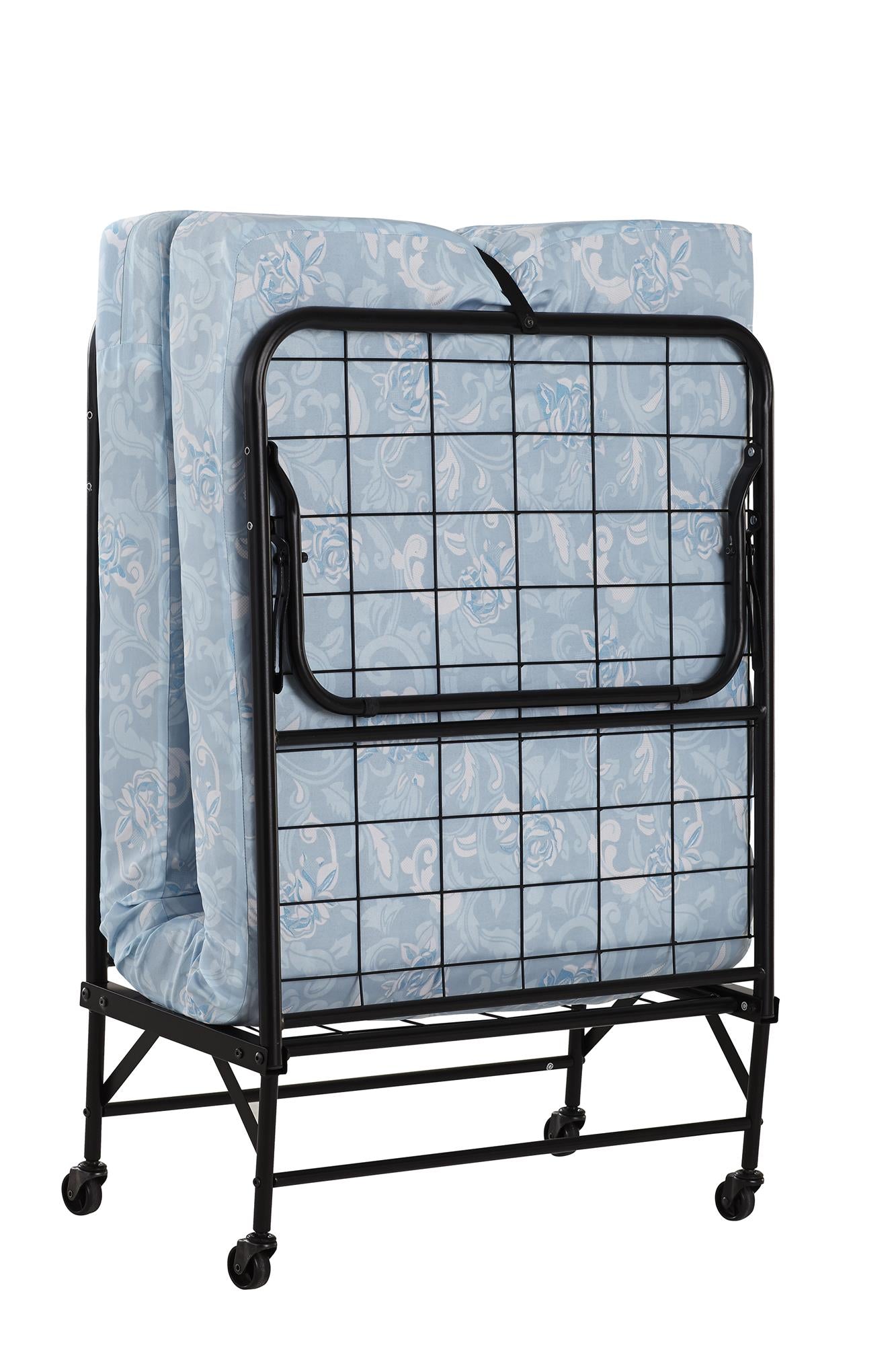 Levy Folding Guest Bed with Metal Frame and 4 Inch Mattress - Black - Twin