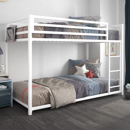 Miles Twin Over Twin Metal Bunk Bed with Secured Metal Slats and Integrated Ladder - White - Twin-Over-Twin
