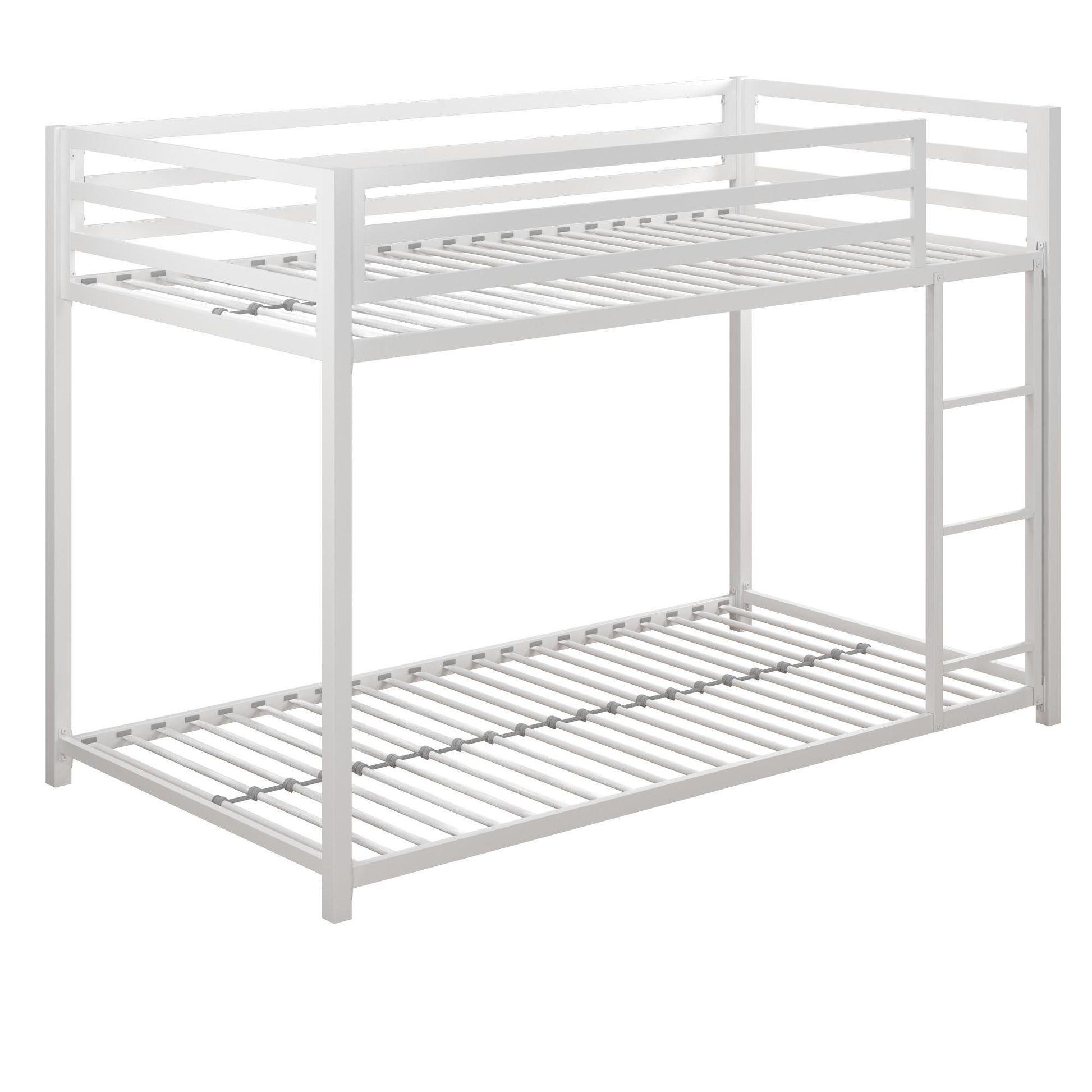 Miles Twin Over Twin Metal Bunk Bed with Secured Metal Slats and Integrated Ladder - White - Twin-Over-Twin