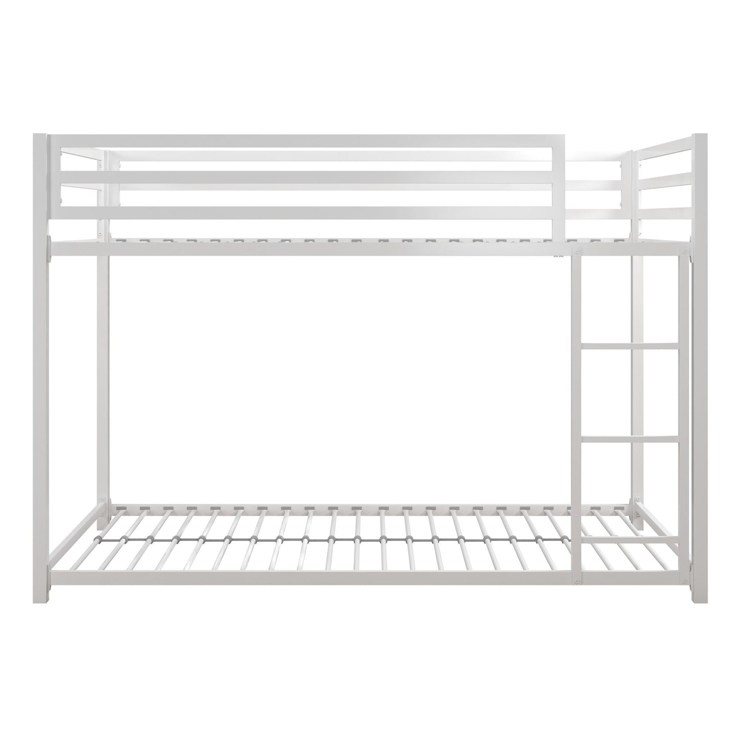 Miles Twin Over Twin Metal Bunk Bed with Secured Metal Slats and Integrated Ladder - White - Twin-Over-Twin