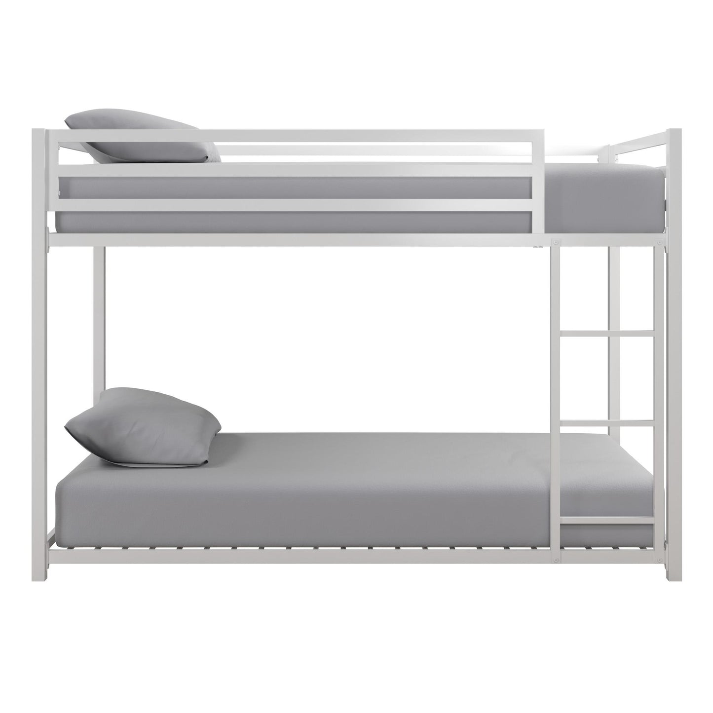 Miles Twin Over Twin Metal Bunk Bed with Secured Metal Slats and Integrated Ladder - White - Twin-Over-Twin