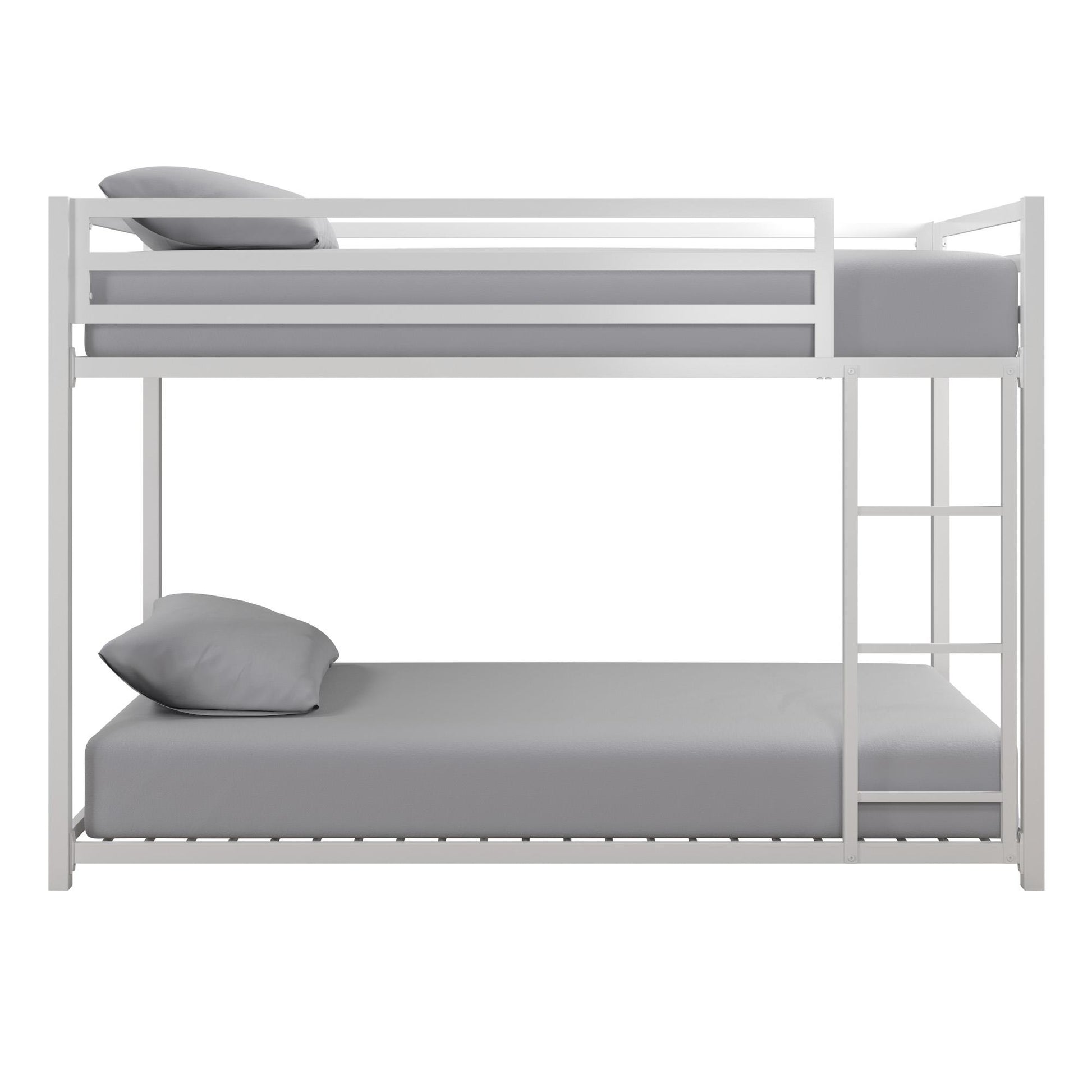 Miles Twin Over Twin Metal Bunk Bed with Secured Metal Slats and Integrated Ladder - White - Twin-Over-Twin
