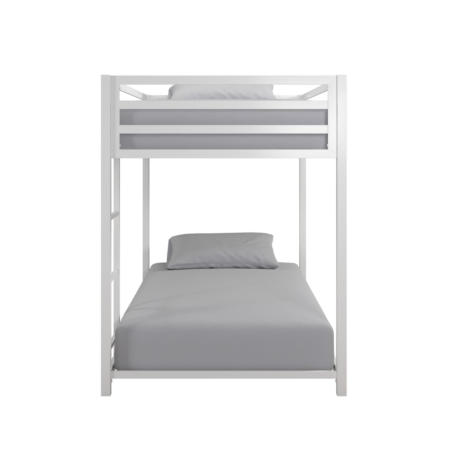 Miles Twin Over Twin Metal Bunk Bed with Secured Metal Slats and Integrated Ladder - White - Twin-Over-Twin