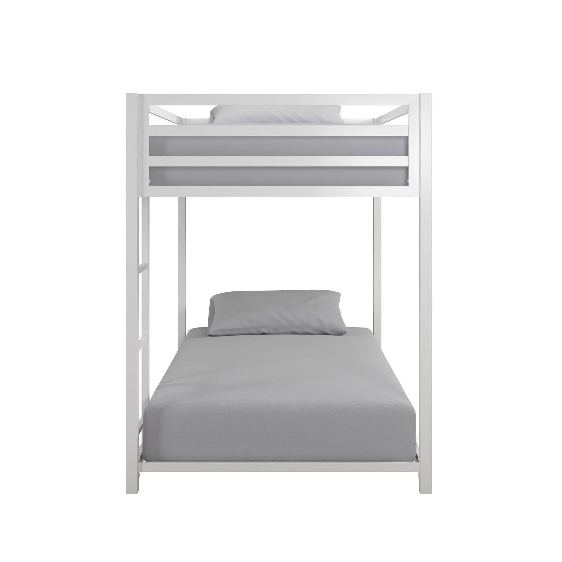 Miles Twin Over Twin Metal Bunk Bed with Secured Metal Slats and Integrated Ladder - White - Twin-Over-Twin