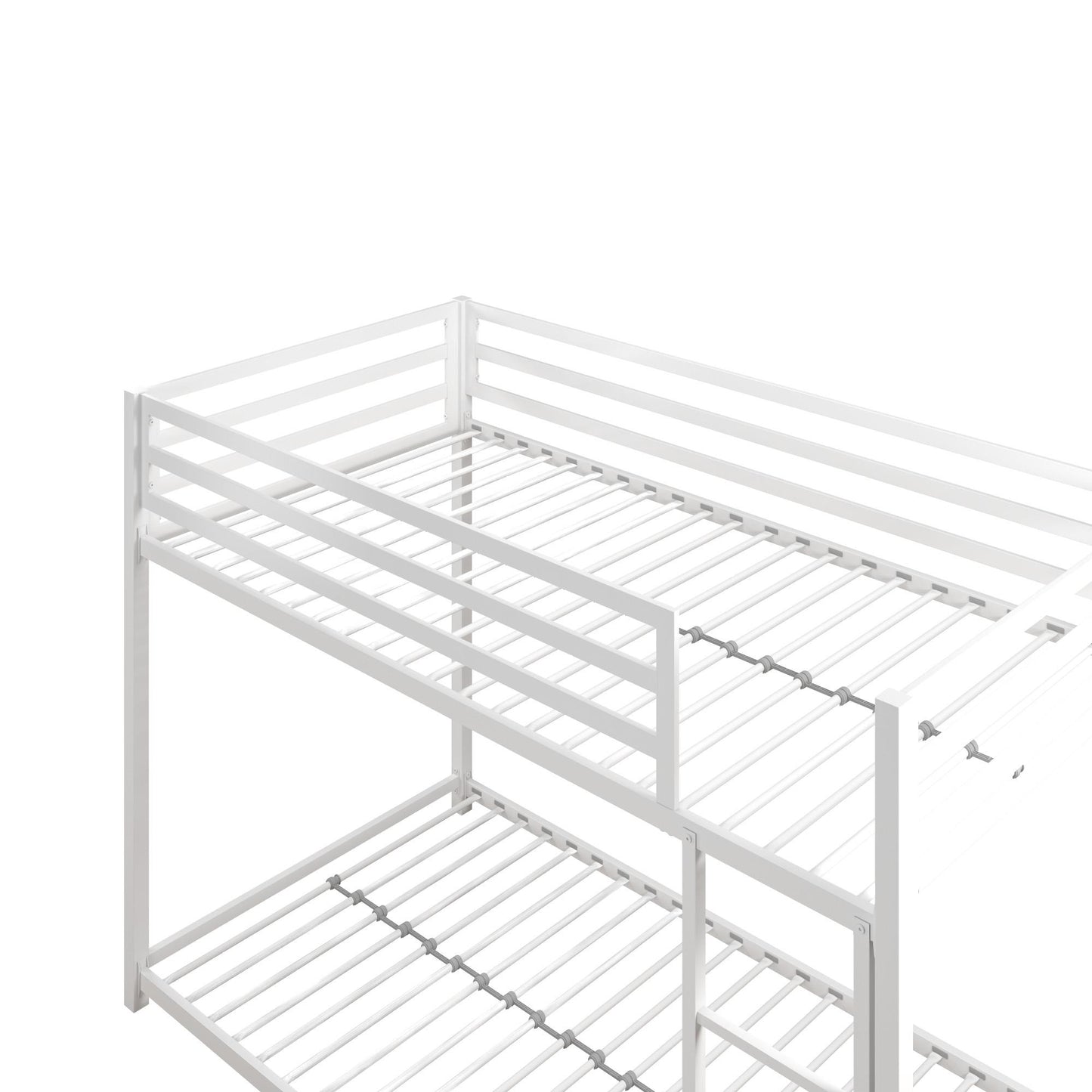 Miles Twin Over Twin Metal Bunk Bed with Secured Metal Slats and Integrated Ladder - White - Twin-Over-Twin