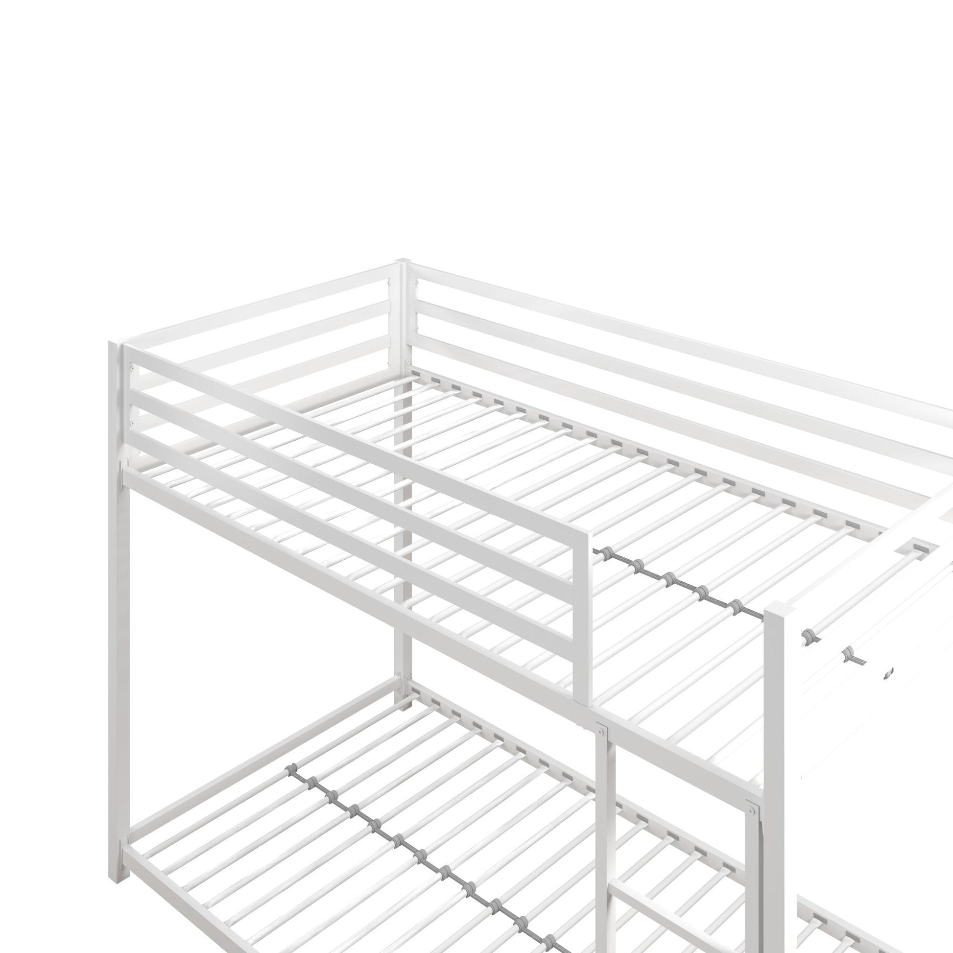 Miles Twin Over Twin Metal Bunk Bed with Secured Metal Slats and Integrated Ladder - White - Twin-Over-Twin