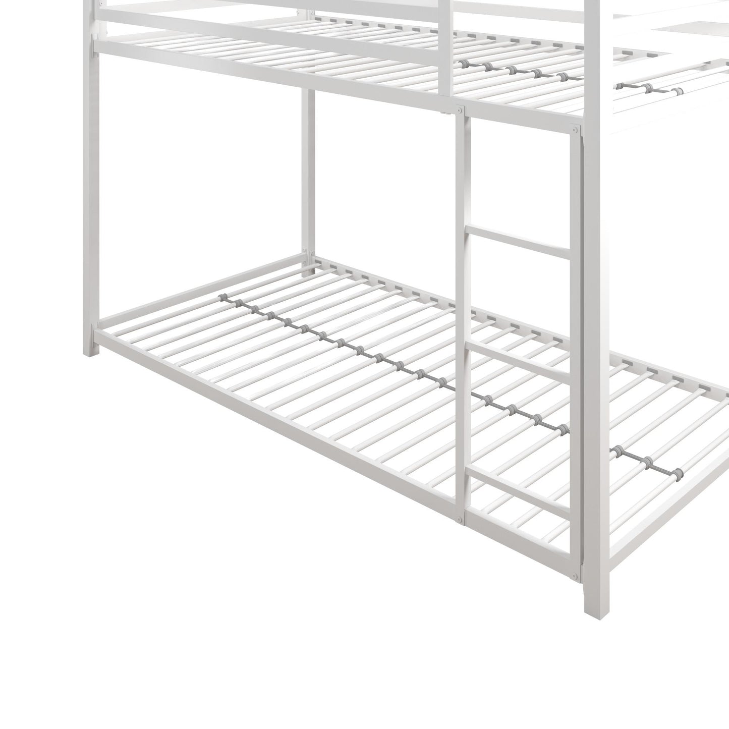 Miles Twin Over Twin Metal Bunk Bed with Secured Metal Slats and Integrated Ladder - White - Twin-Over-Twin
