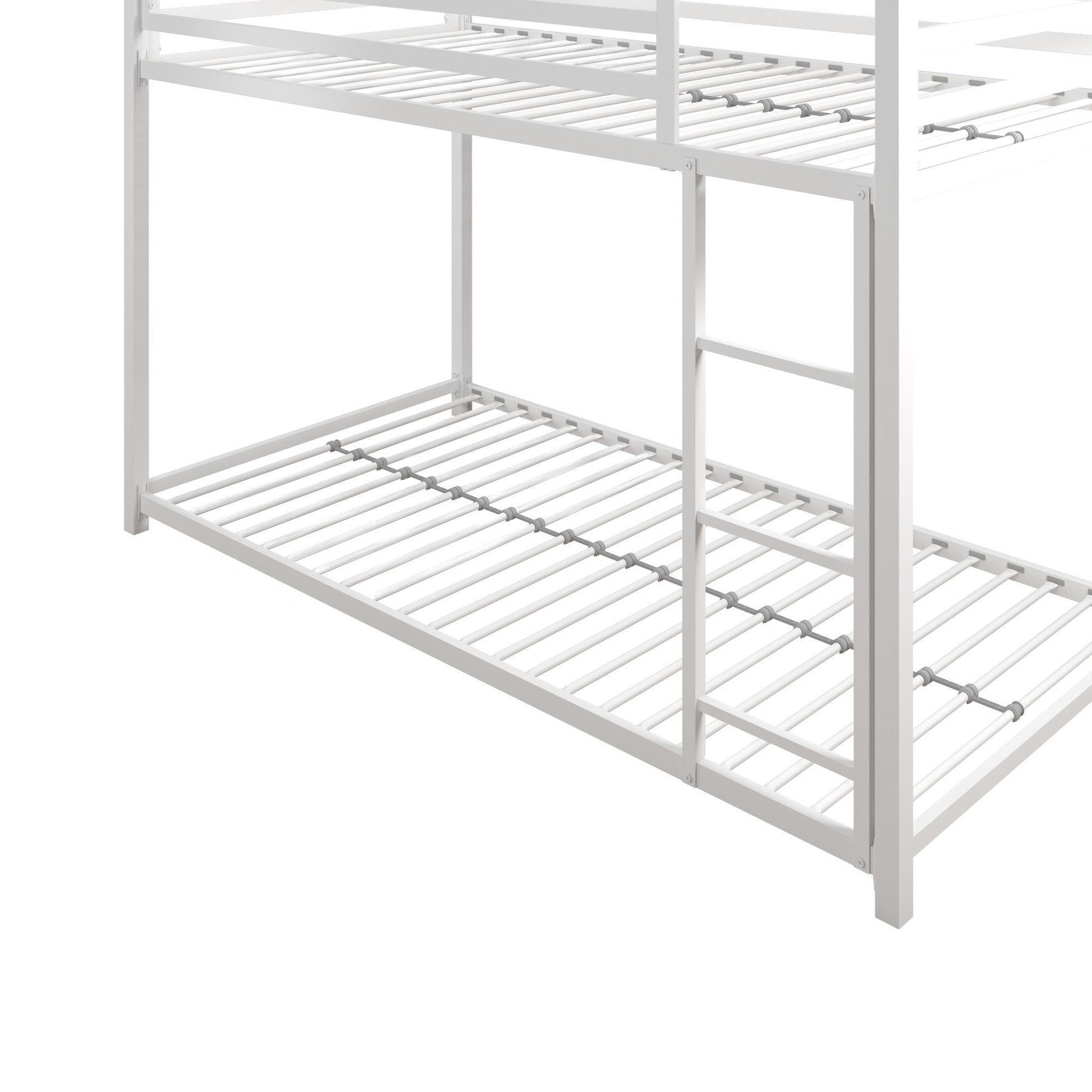 Miles Twin Over Twin Metal Bunk Bed with Secured Metal Slats and Integrated Ladder - White - Twin-Over-Twin