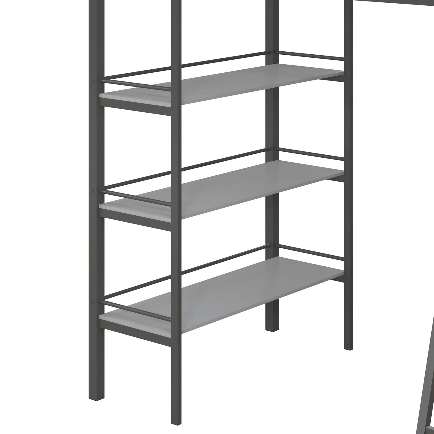 Nova Metal Loft Bed with Desk, 3 Shelves, Ladder and Full-Length Guardrails - Gray - Twin