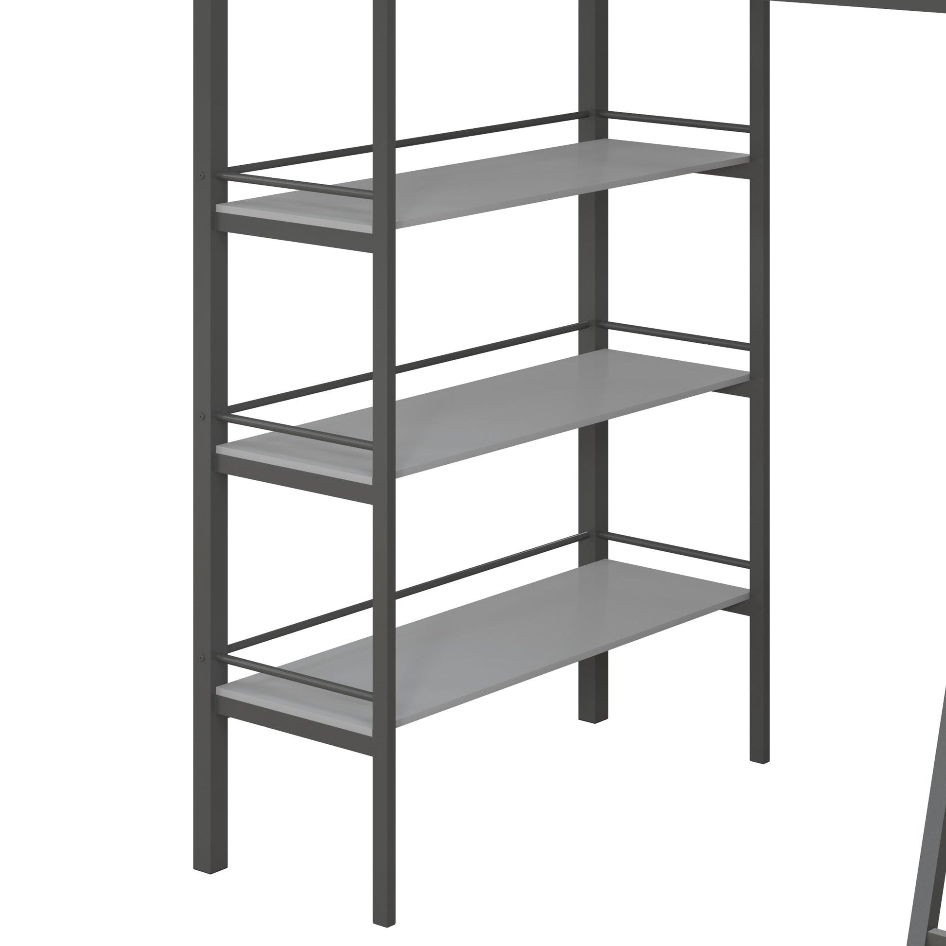 Nova Metal Loft Bed with Desk, 3 Shelves, Ladder and Full-Length Guardrails - Gray - Twin