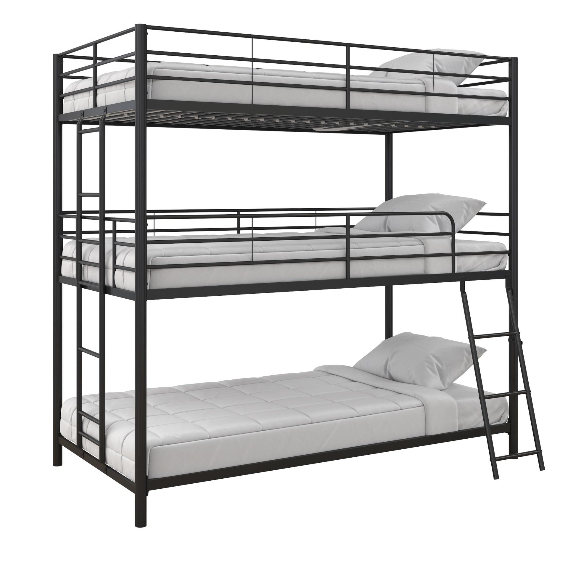 Everleigh Metal Triple Bunk Bed with Metal Slats and 2 Integrated Ladders - Black - Twin-Over-Twin