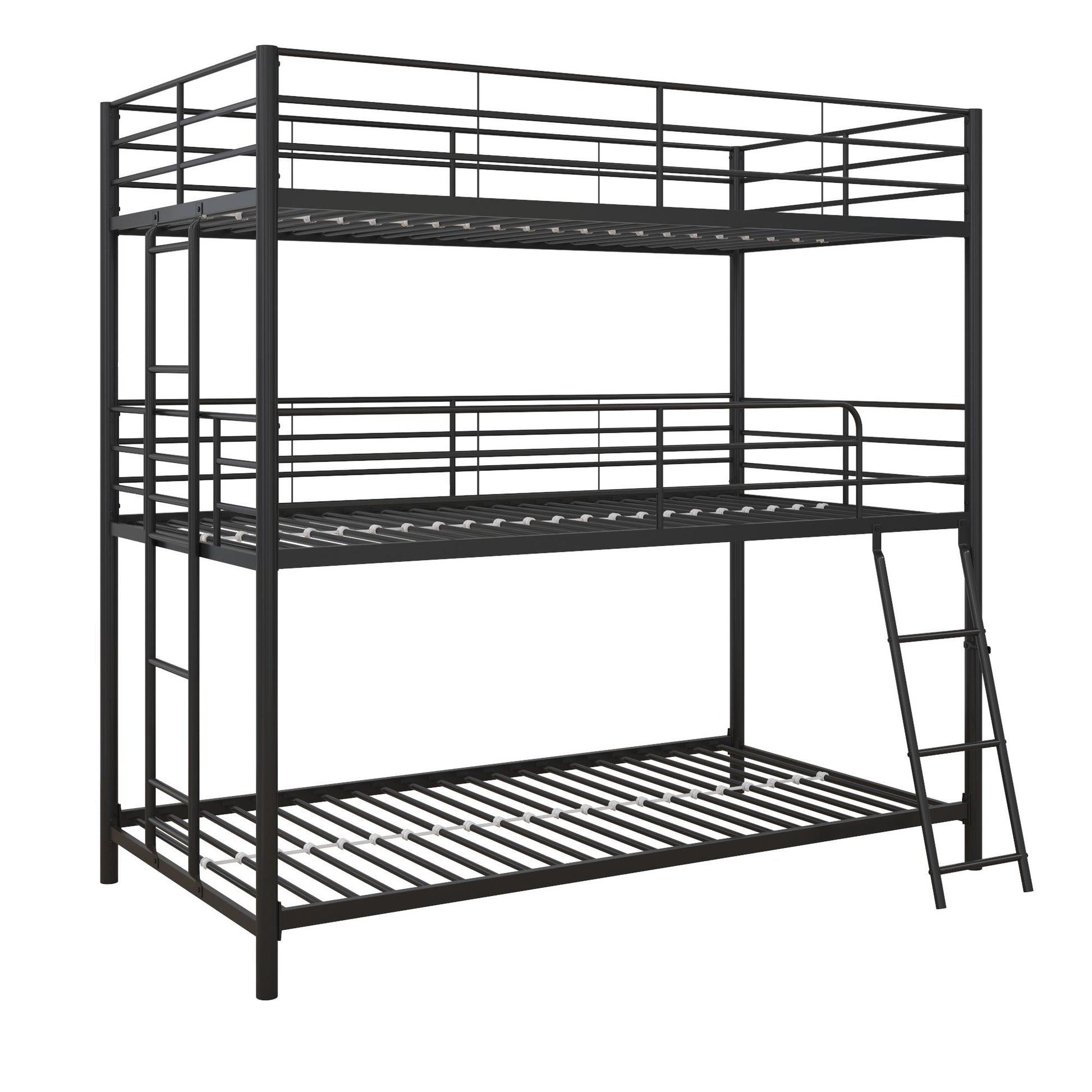 Everleigh Metal Triple Bunk Bed with Metal Slats and 2 Integrated Ladders - Black - Twin-Over-Twin