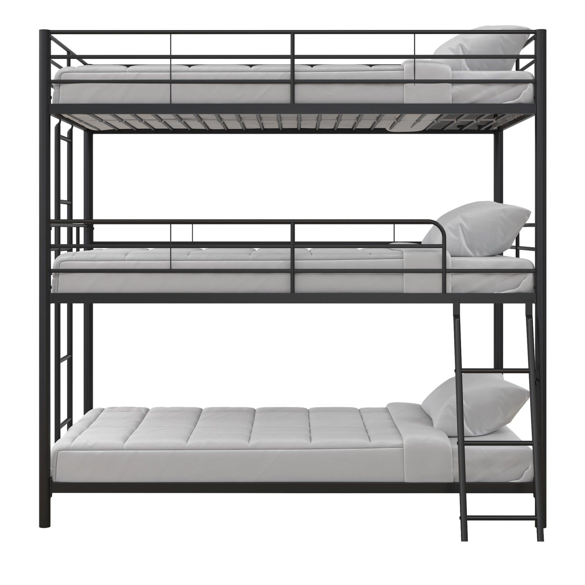 Everleigh Metal Triple Bunk Bed with Metal Slats and 2 Integrated Ladders - Black - Twin-Over-Twin