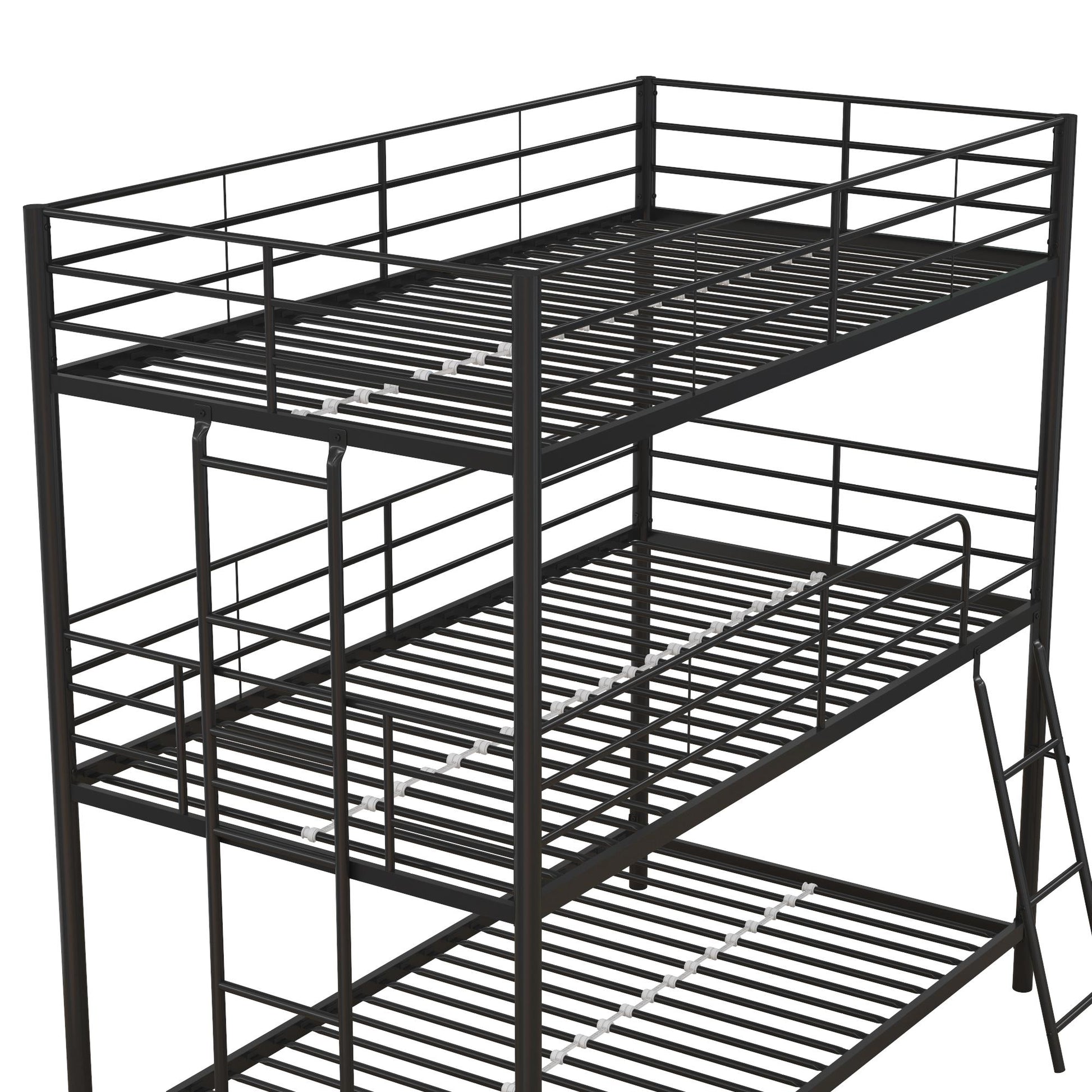 Everleigh Metal Triple Bunk Bed with Metal Slats and 2 Integrated Ladders - Black - Twin-Over-Twin