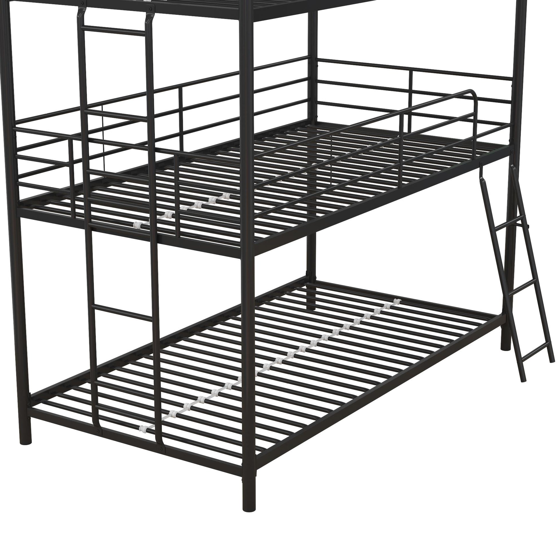 Everleigh Metal Triple Bunk Bed with Metal Slats and 2 Integrated Ladders - Black - Twin-Over-Twin