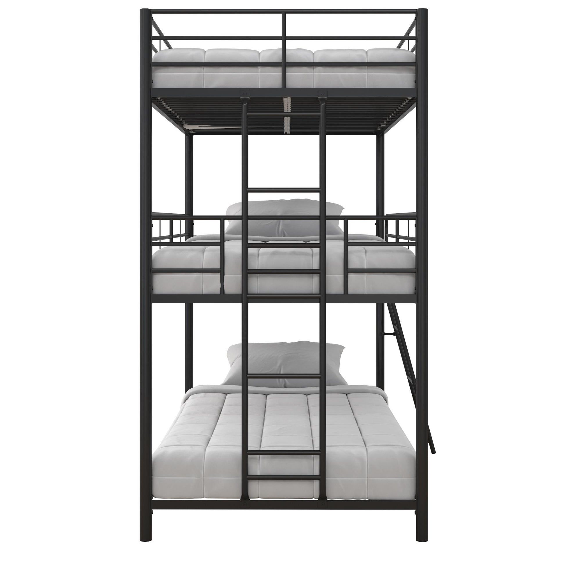 Everleigh Metal Triple Bunk Bed with Metal Slats and 2 Integrated Ladders - Black - Twin-Over-Twin