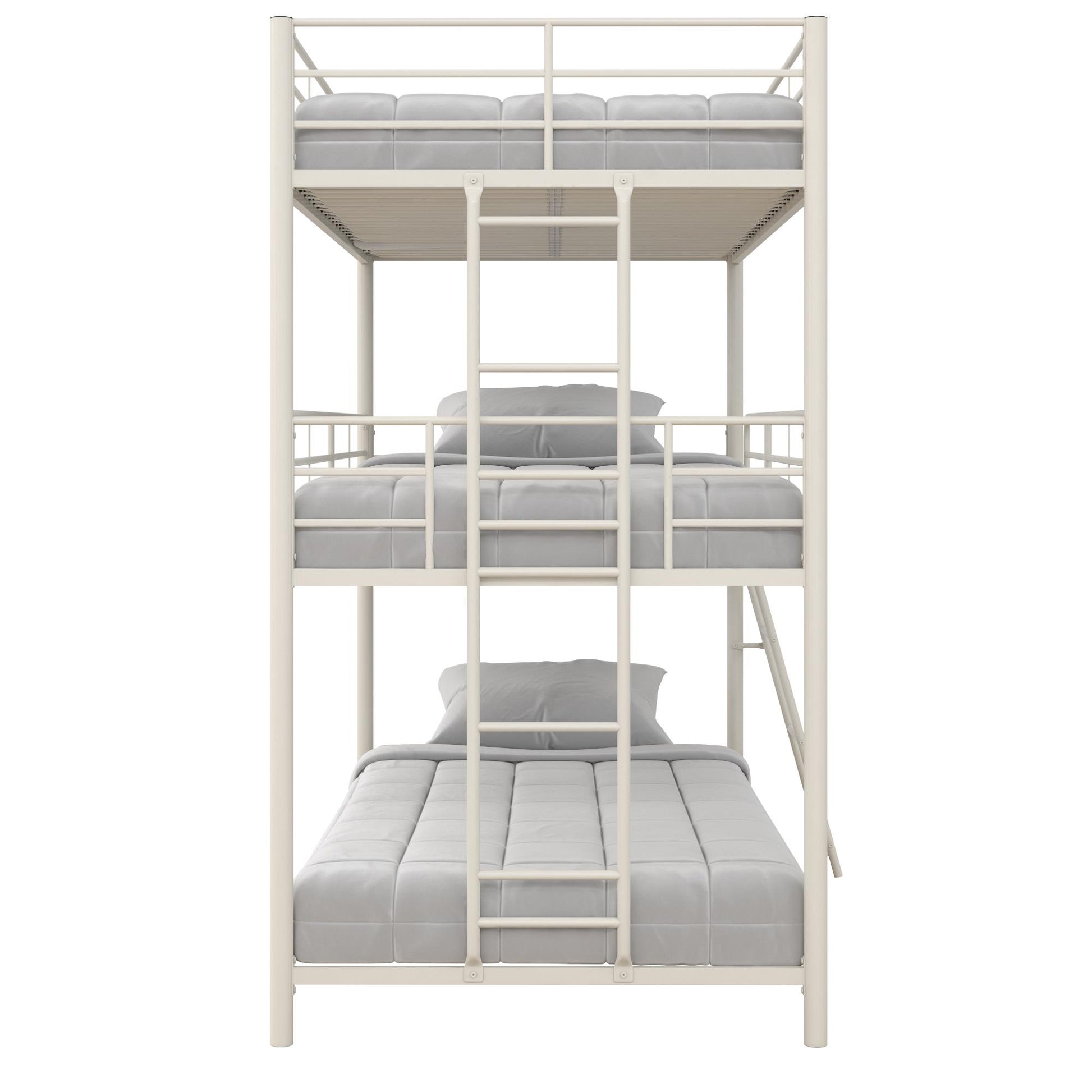 Everleigh Metal Triple Bunk Bed with Metal Slats and 2 Integrated Ladders - White - Twin-Over-Twin