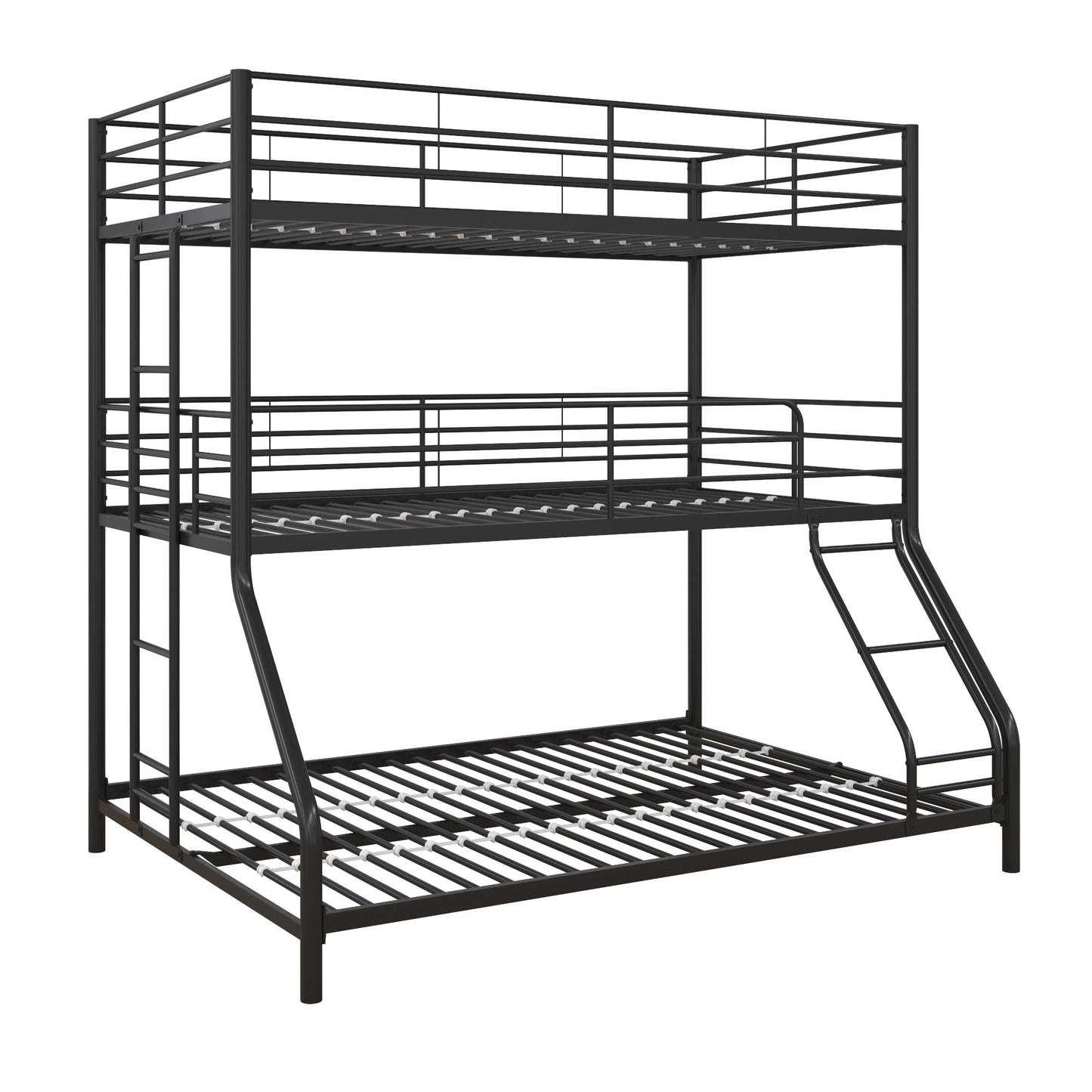 Metal Triple Bunk Bed with Metal Slats and 2 Integrated Ladders - Black - Twin-Over-Full