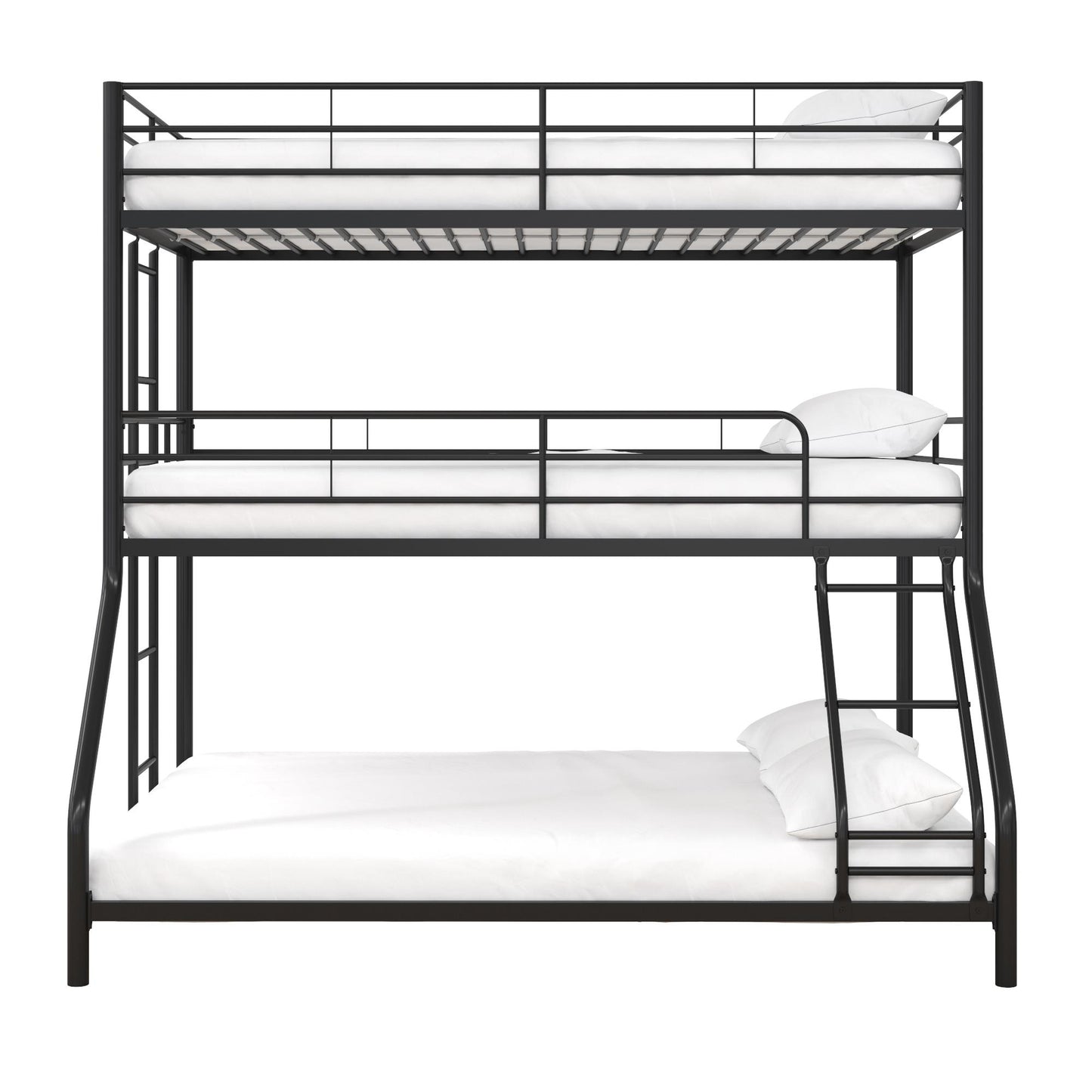 Metal Triple Bunk Bed with Metal Slats and 2 Integrated Ladders - Black - Twin-Over-Full