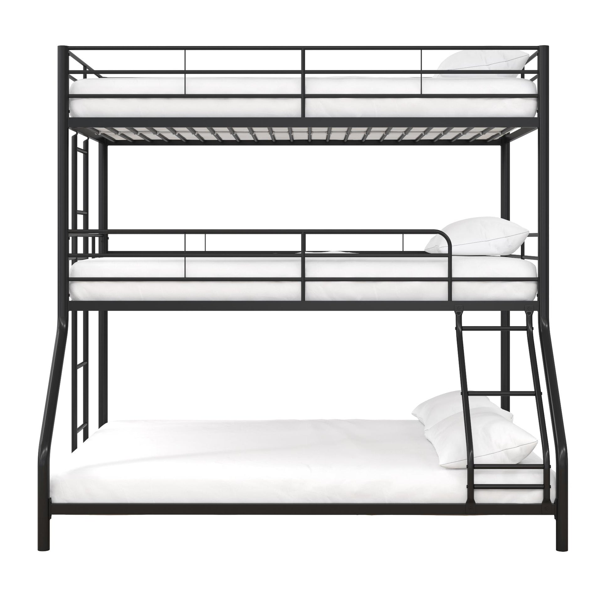 Metal Triple Bunk Bed with Metal Slats and 2 Integrated Ladders - Black - Twin-Over-Full