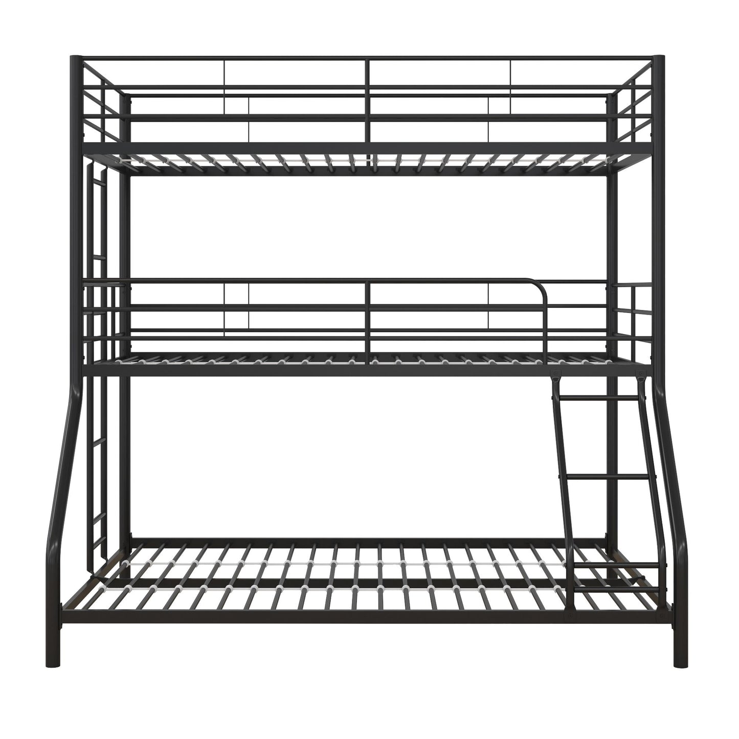 Metal Triple Bunk Bed with Metal Slats and 2 Integrated Ladders - Black - Twin-Over-Full