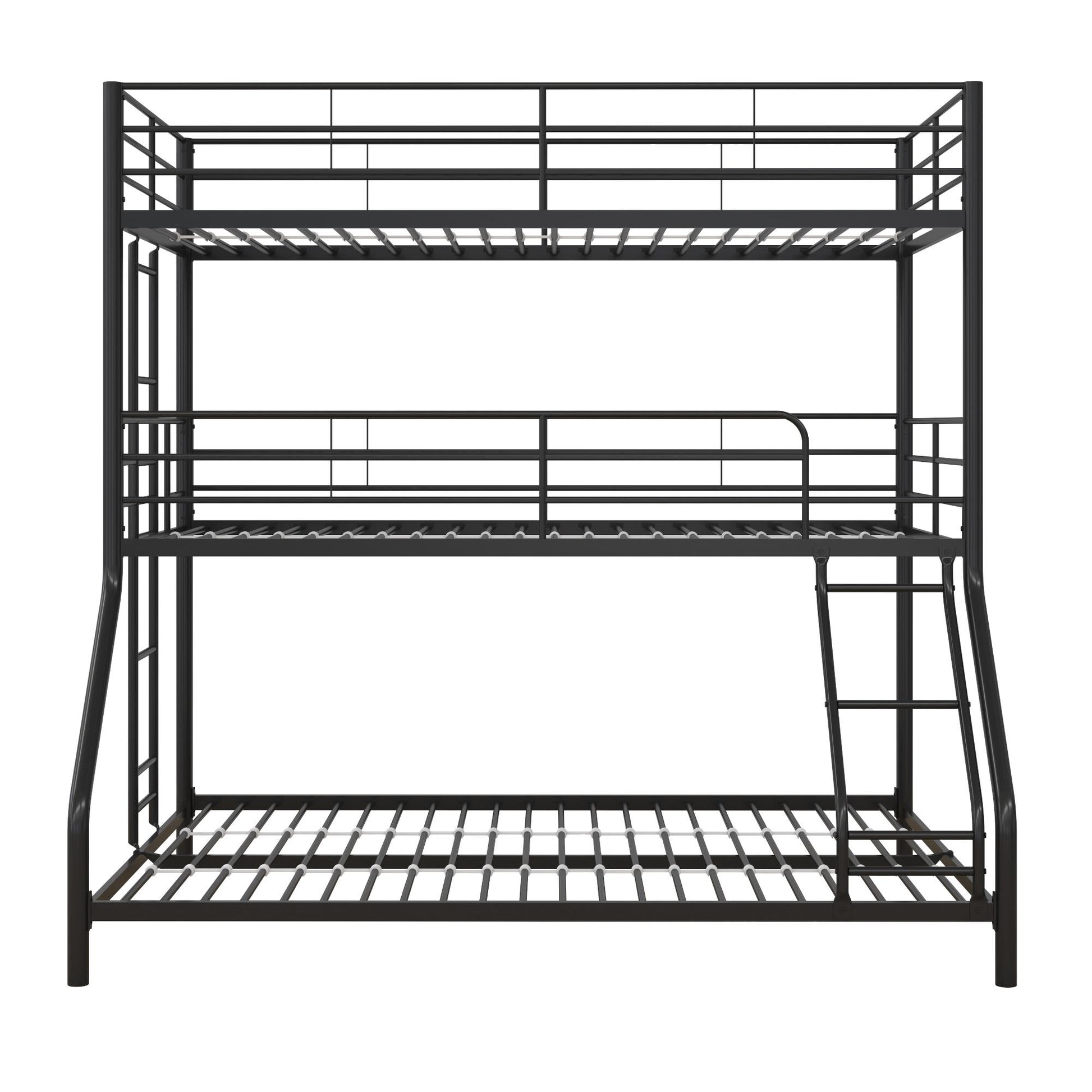 Metal Triple Bunk Bed with Metal Slats and 2 Integrated Ladders - Black - Twin-Over-Full