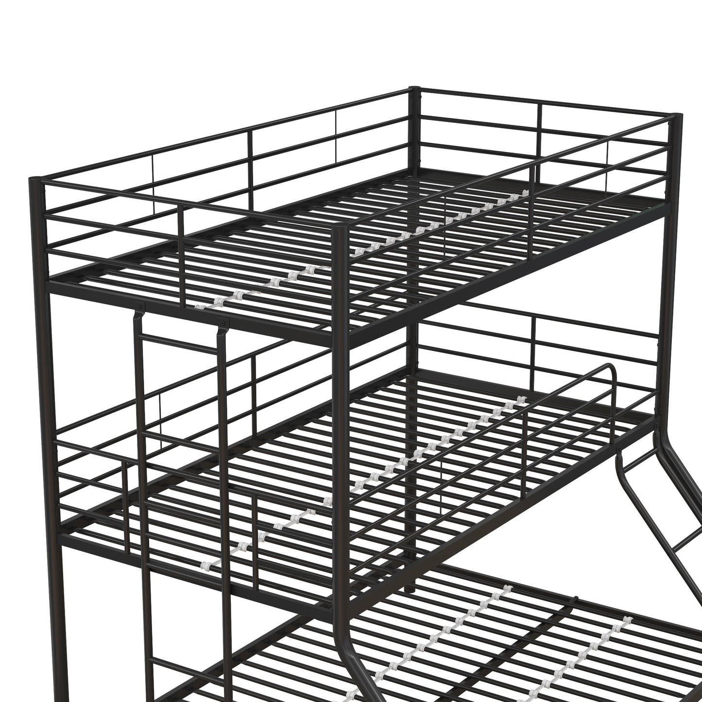 Metal Triple Bunk Bed with Metal Slats and 2 Integrated Ladders - Black - Twin-Over-Full
