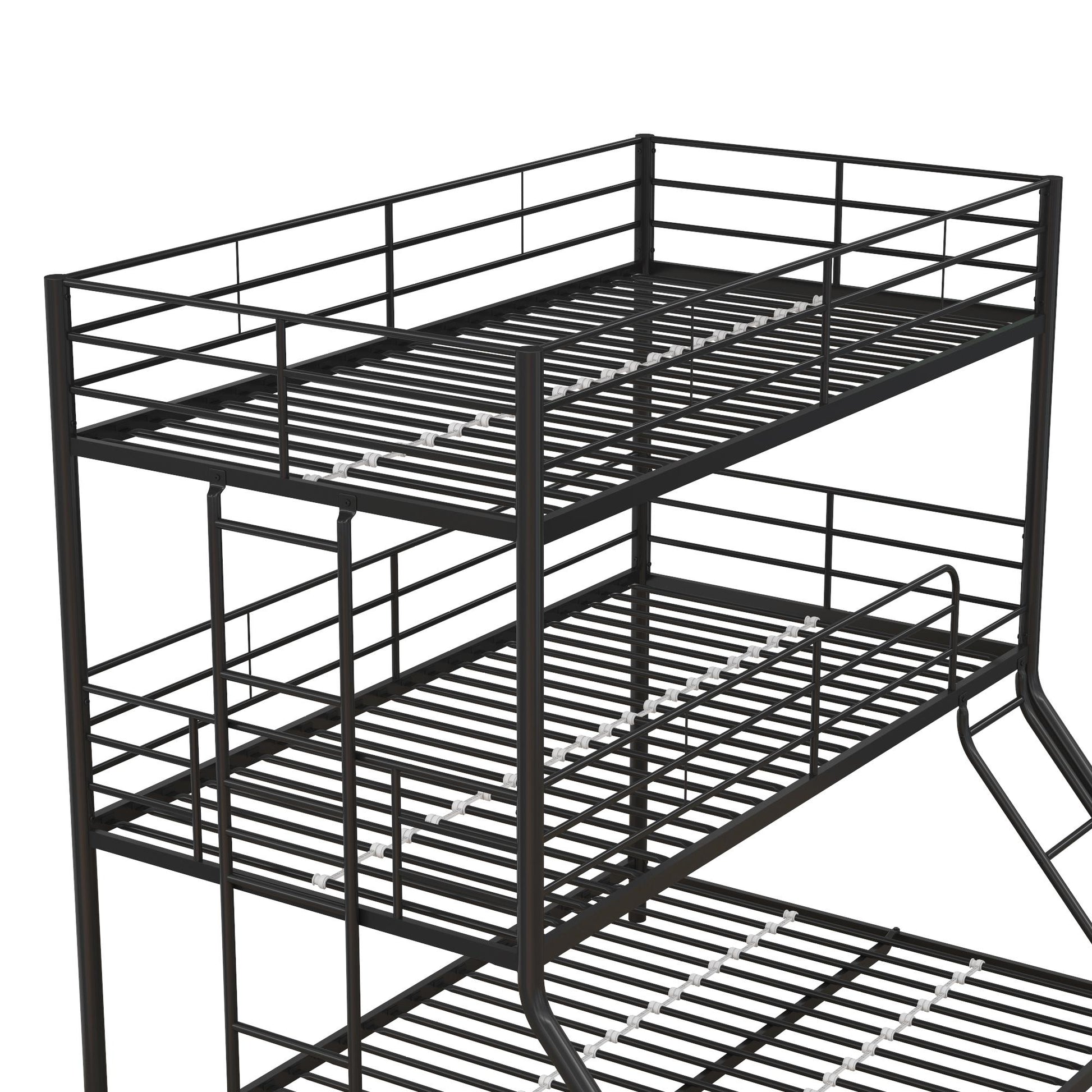 Metal Triple Bunk Bed with Metal Slats and 2 Integrated Ladders - Black - Twin-Over-Full