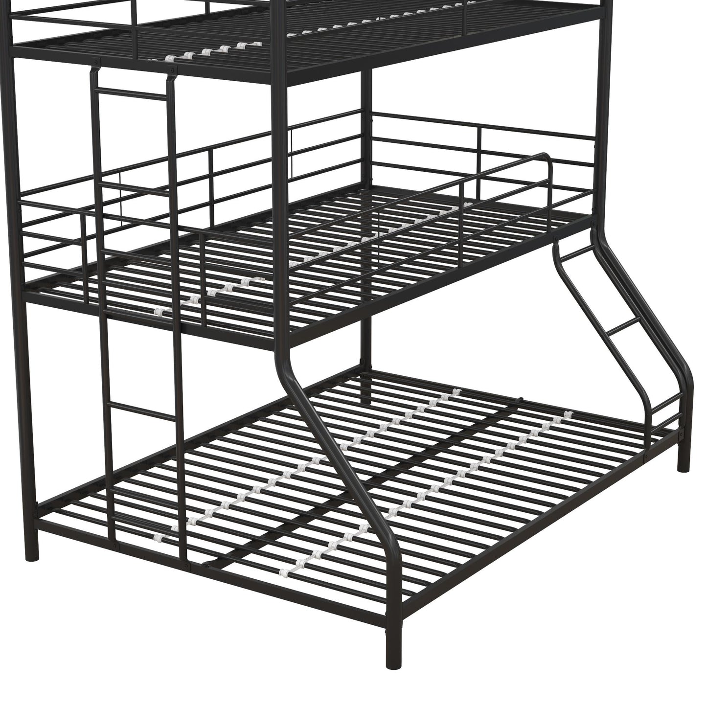 Metal Triple Bunk Bed with Metal Slats and 2 Integrated Ladders - Black - Twin-Over-Full