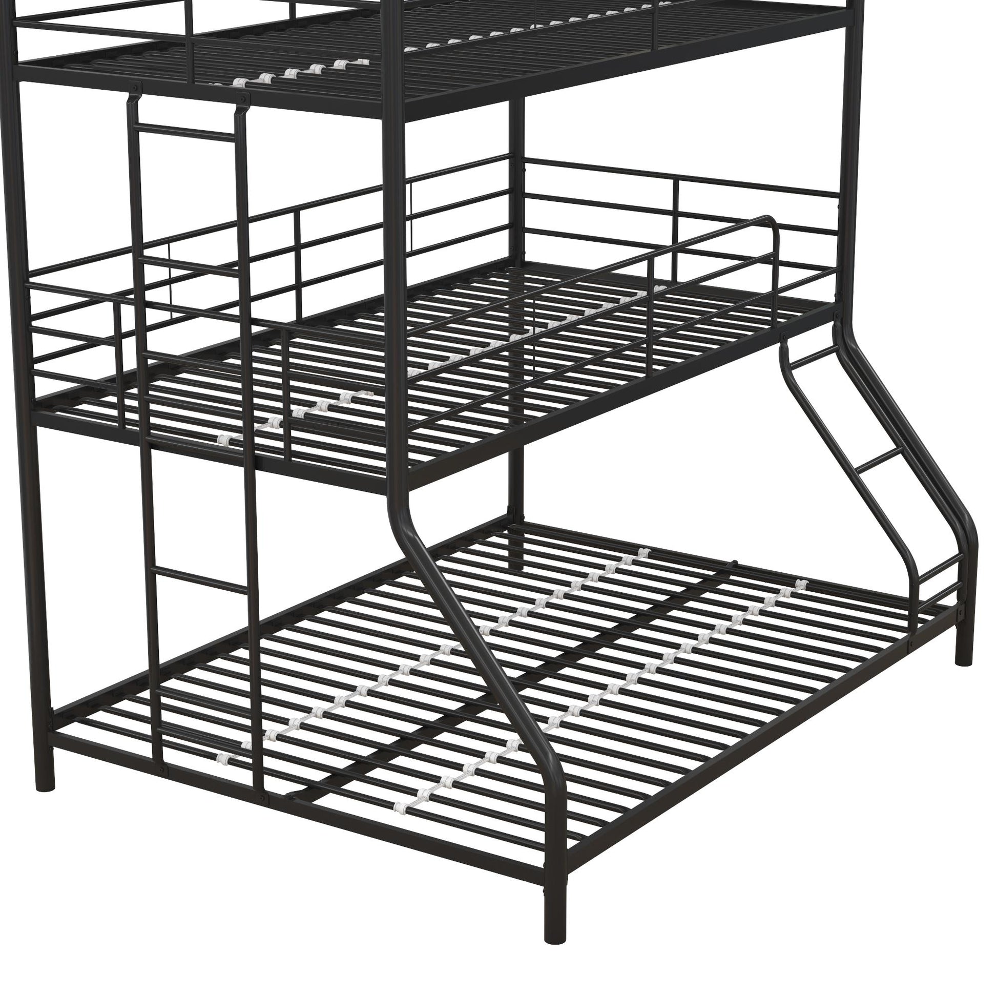 Metal Triple Bunk Bed with Metal Slats and 2 Integrated Ladders - Black - Twin-Over-Full