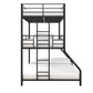 Metal Triple Bunk Bed with Metal Slats and 2 Integrated Ladders - Black - Twin-Over-Full