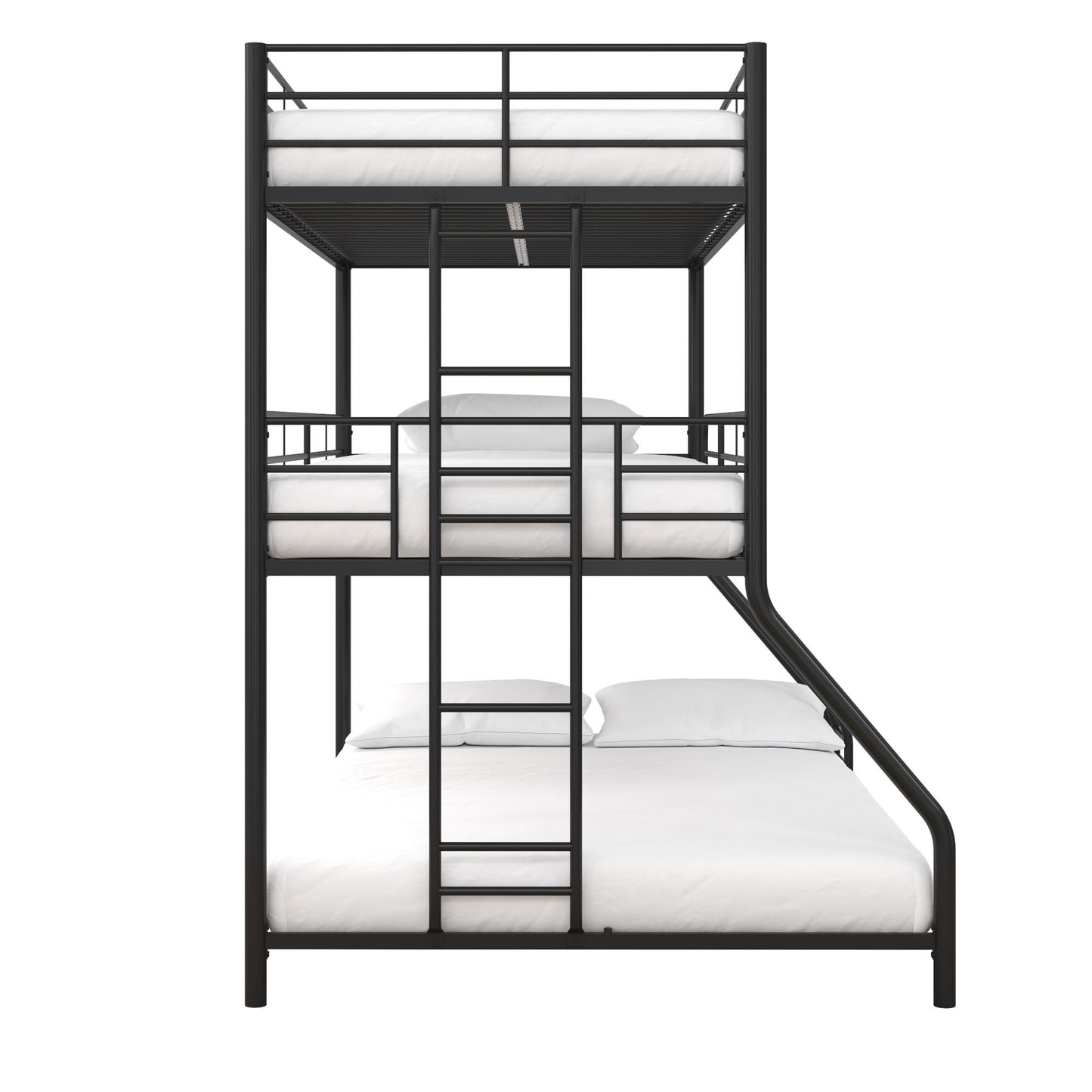 Metal Triple Bunk Bed with Metal Slats and 2 Integrated Ladders - Black - Twin-Over-Full