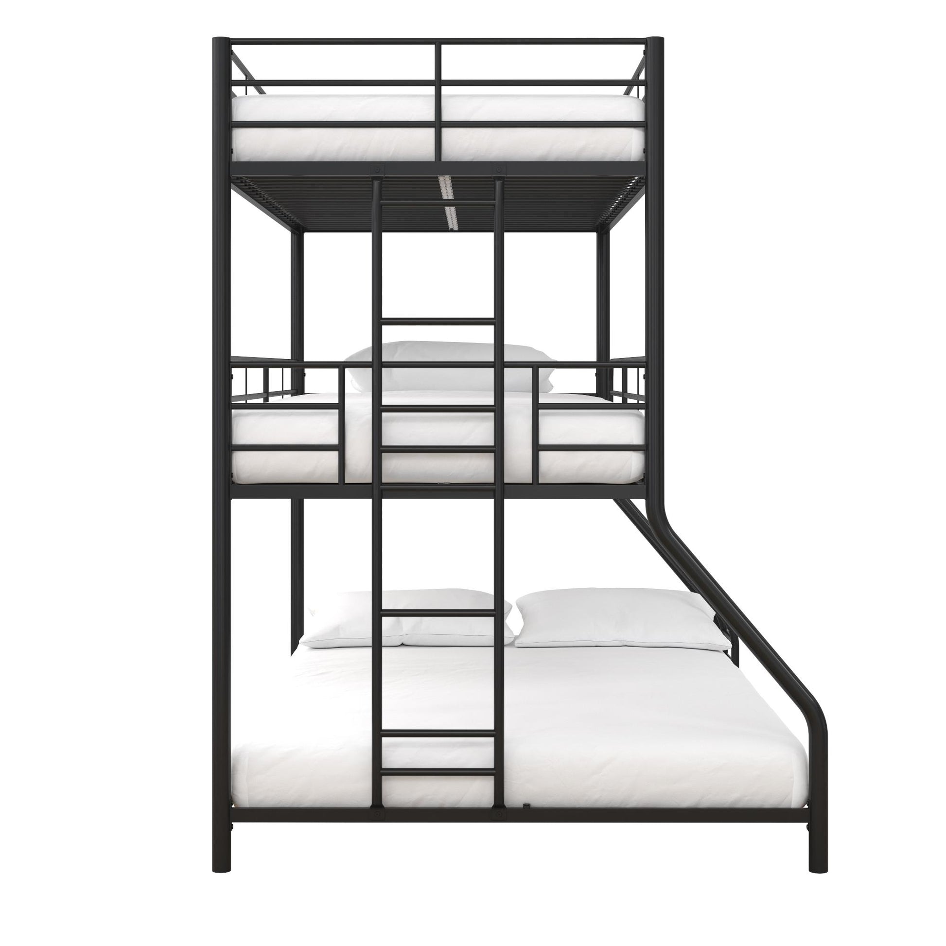 Metal Triple Bunk Bed with Metal Slats and 2 Integrated Ladders - Black - Twin-Over-Full