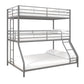 Metal Triple Bunk Bed with Metal Slats and 2 Integrated Ladders - Silver - Twin-Over-Full